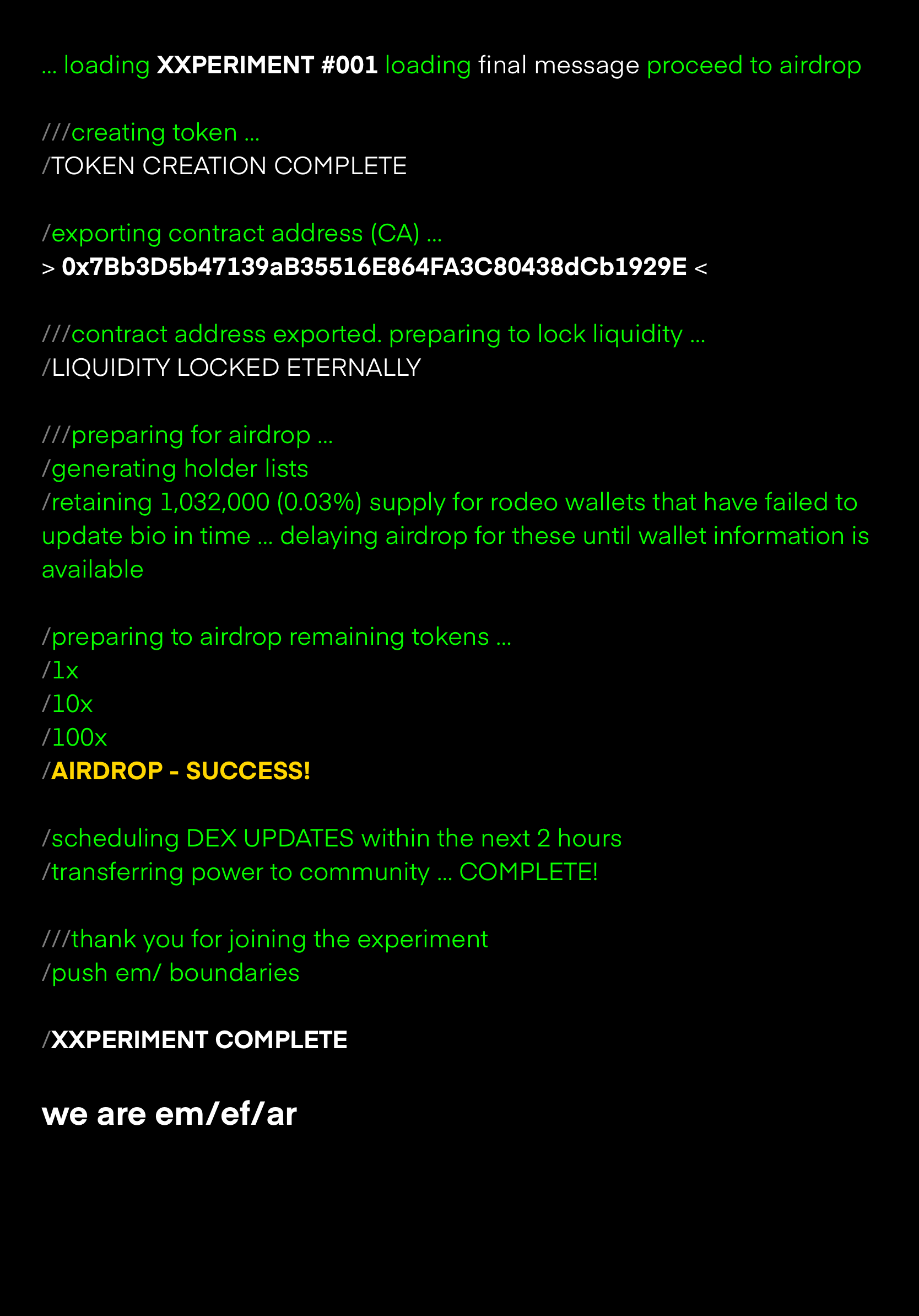 XXPERIMENT #001 <Final Message>