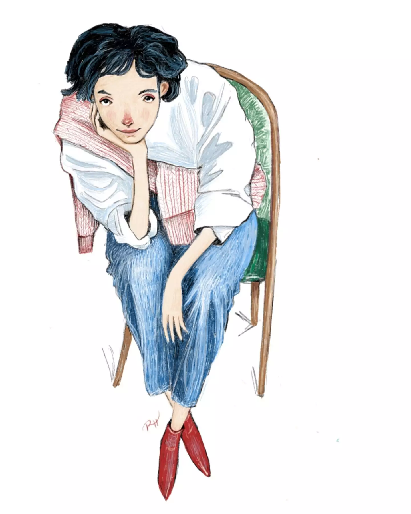 A girl in red shoes