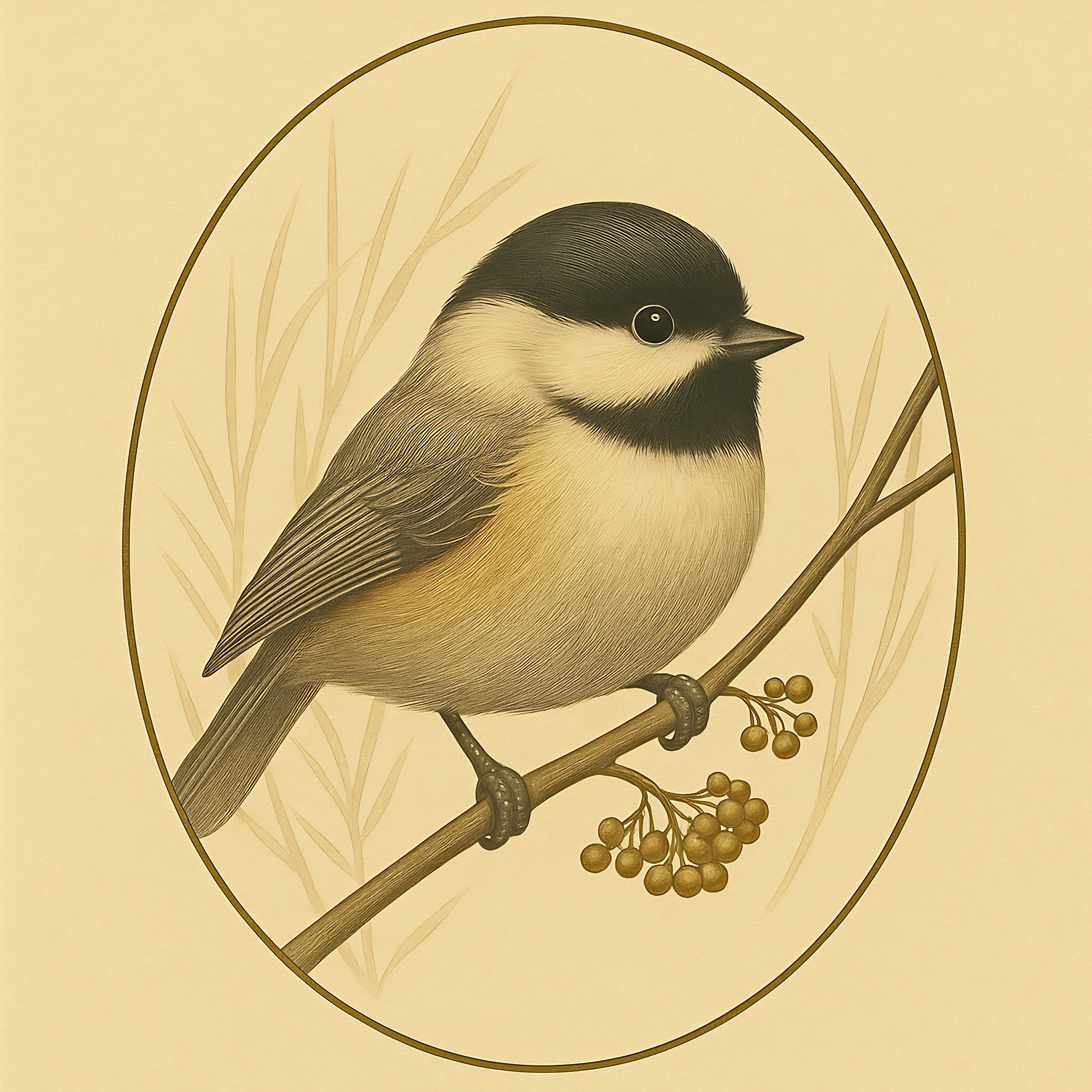 Ledger Litho #7 ~ Black capped Chickadee