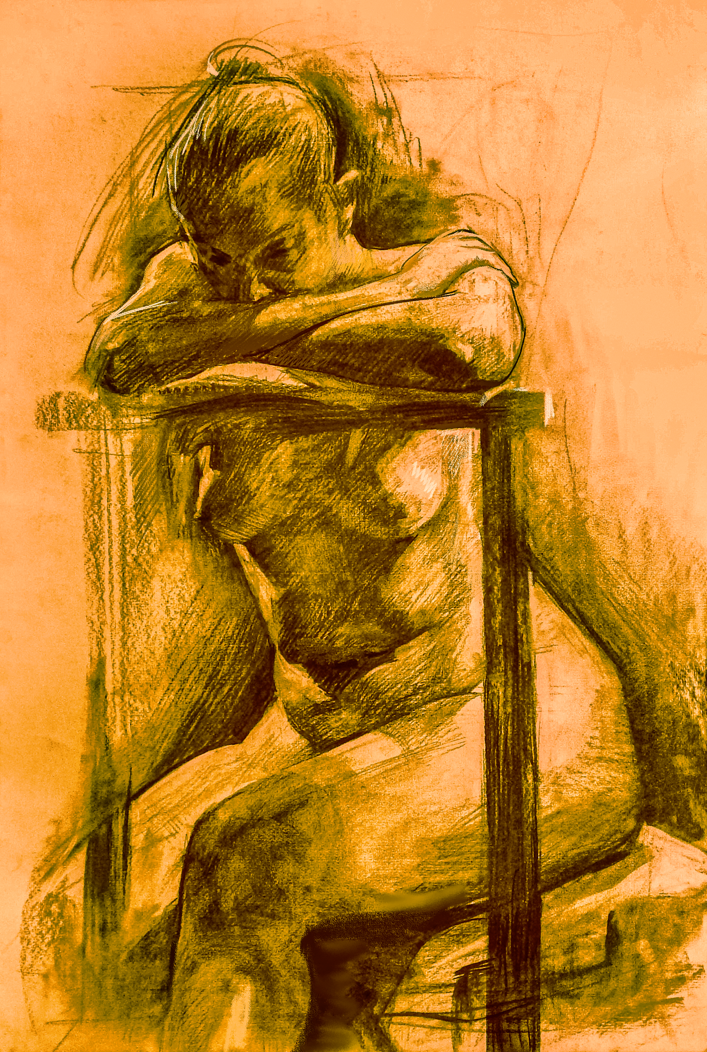 Long pose charcoal nude