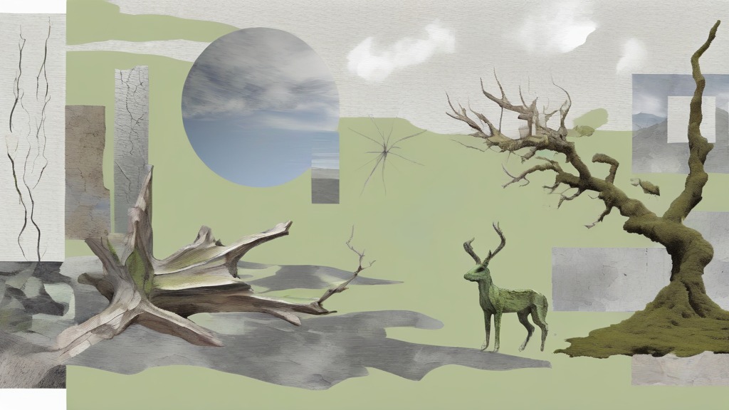 Tree and Road Fragment with lonely deer
