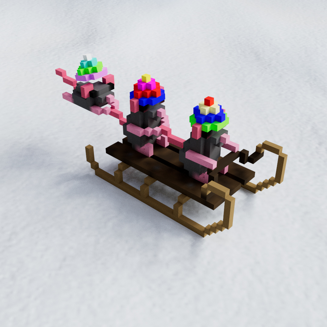 Three little mice in a sleigh