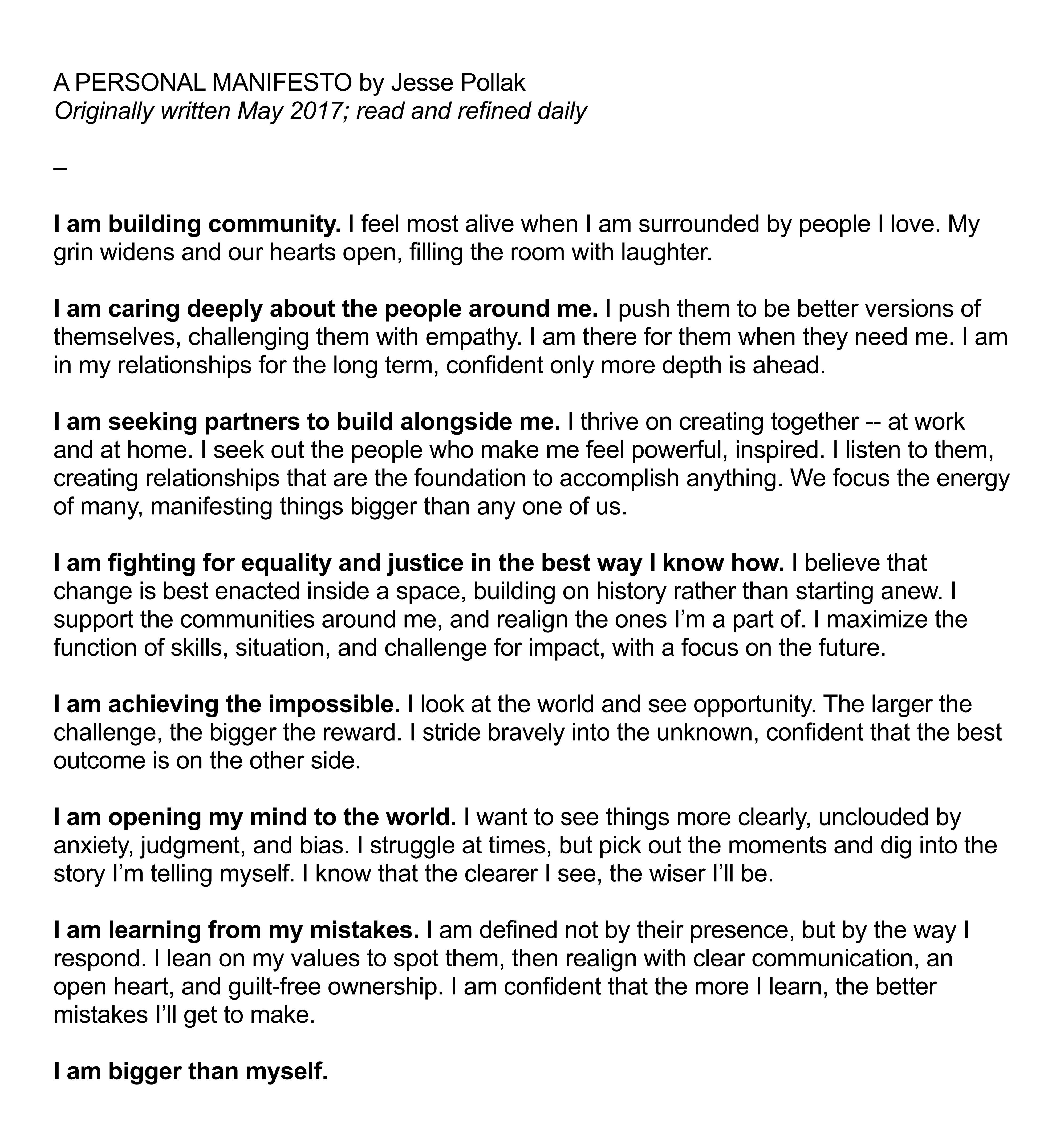 A PERSONAL MANIFESTO 697