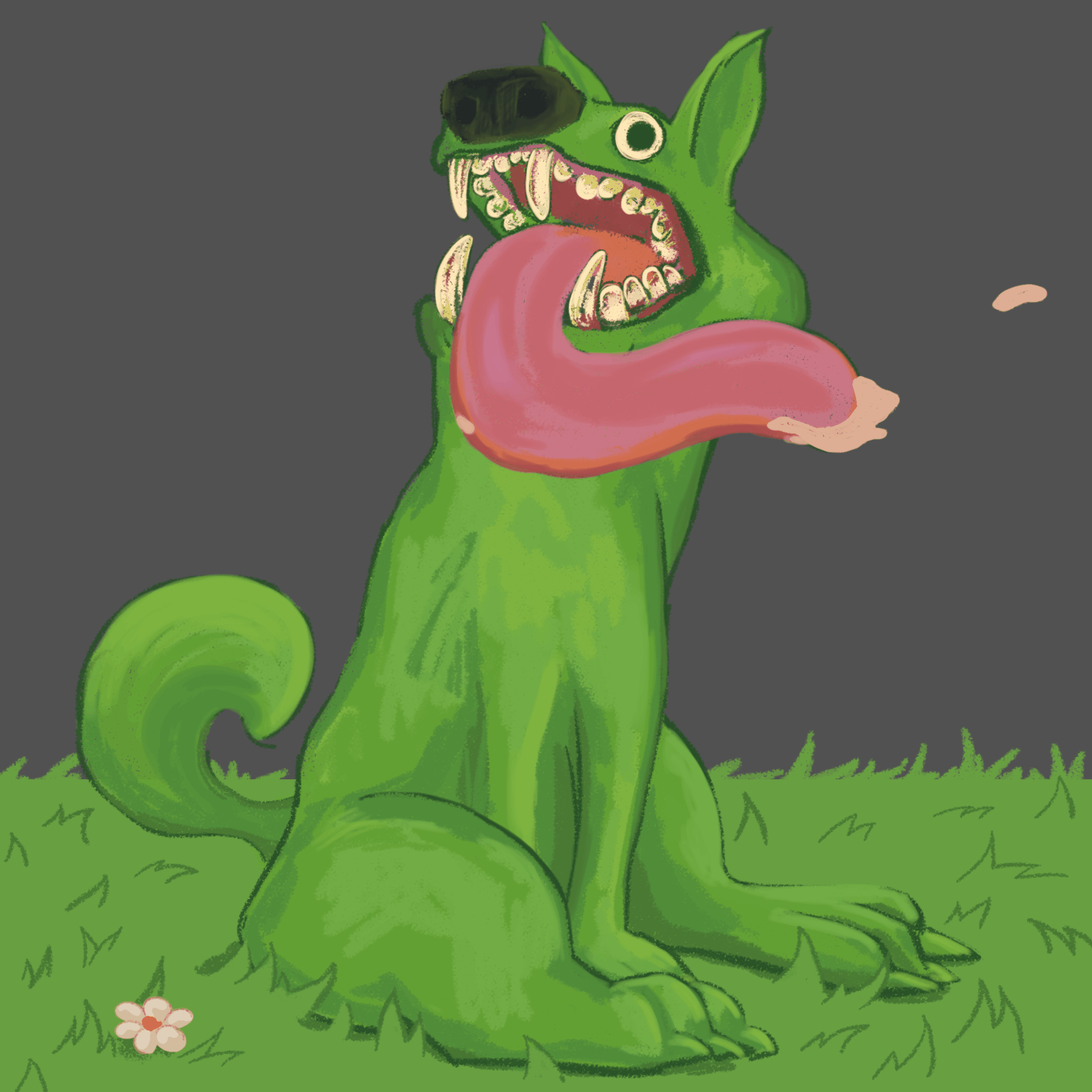 Completely attached to the grass..