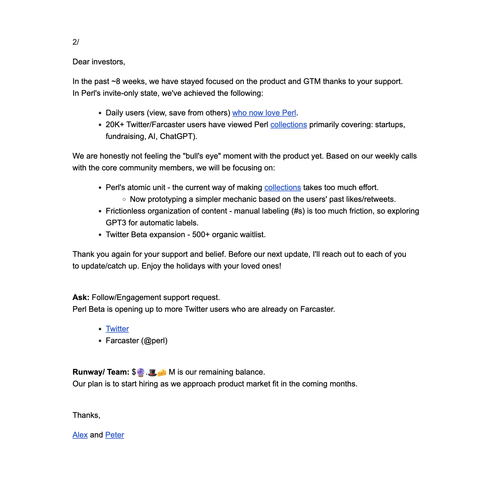 2/ Perl's investor update