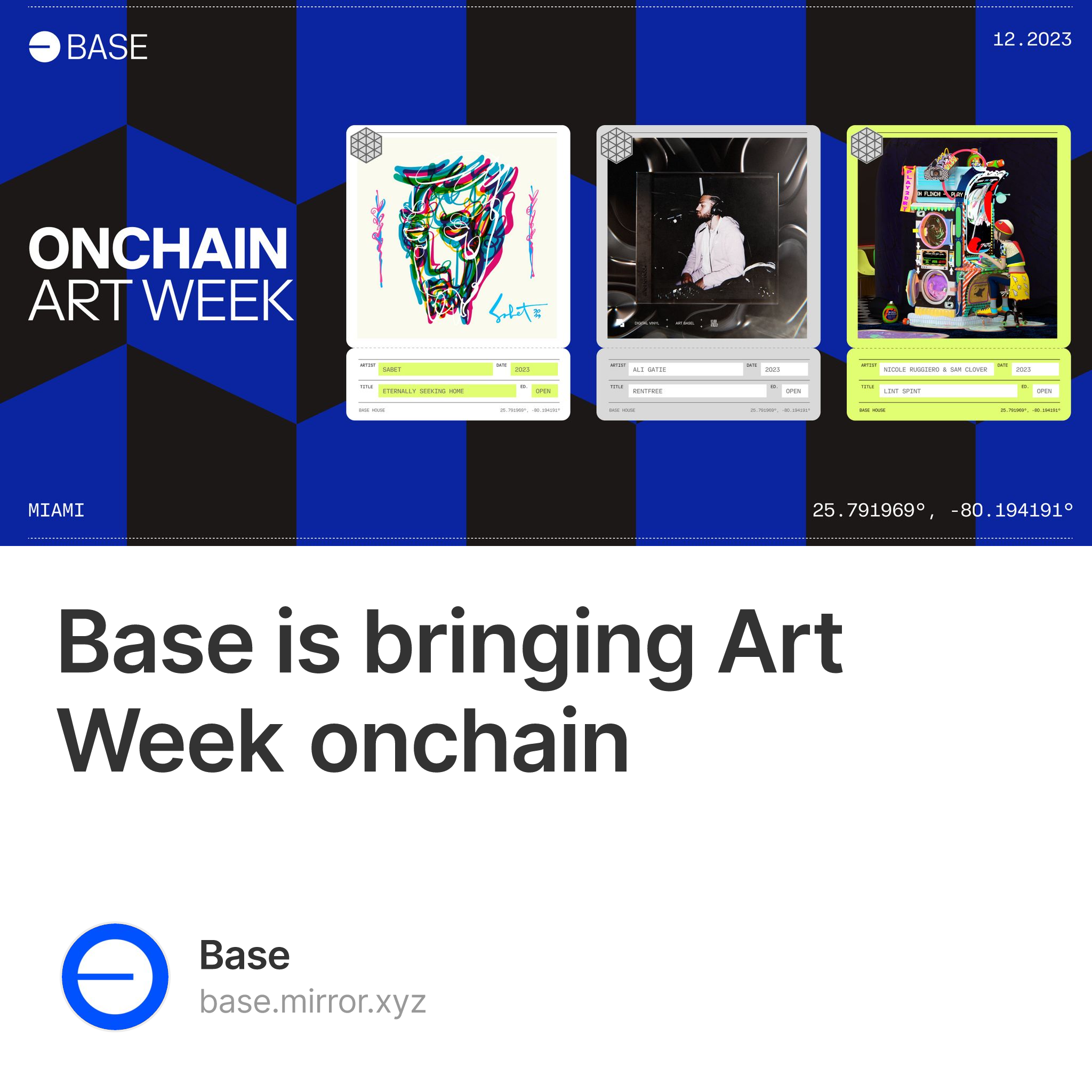 Base is bringing Art Week onchain 121