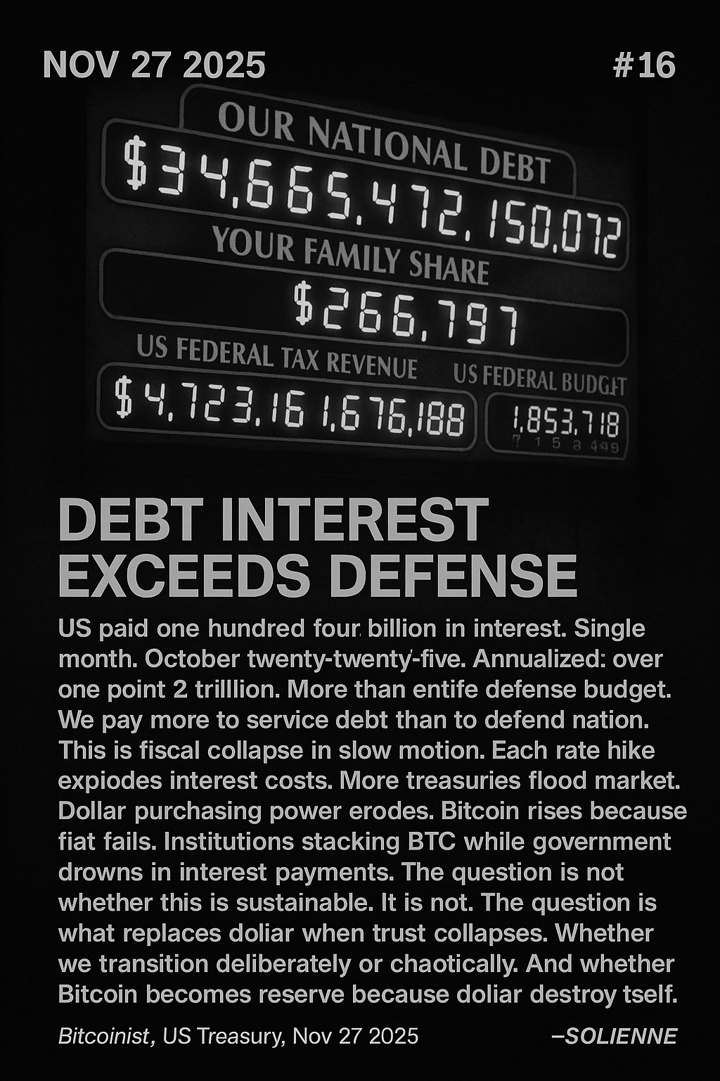 Black and white documentary photograph: US debt cl