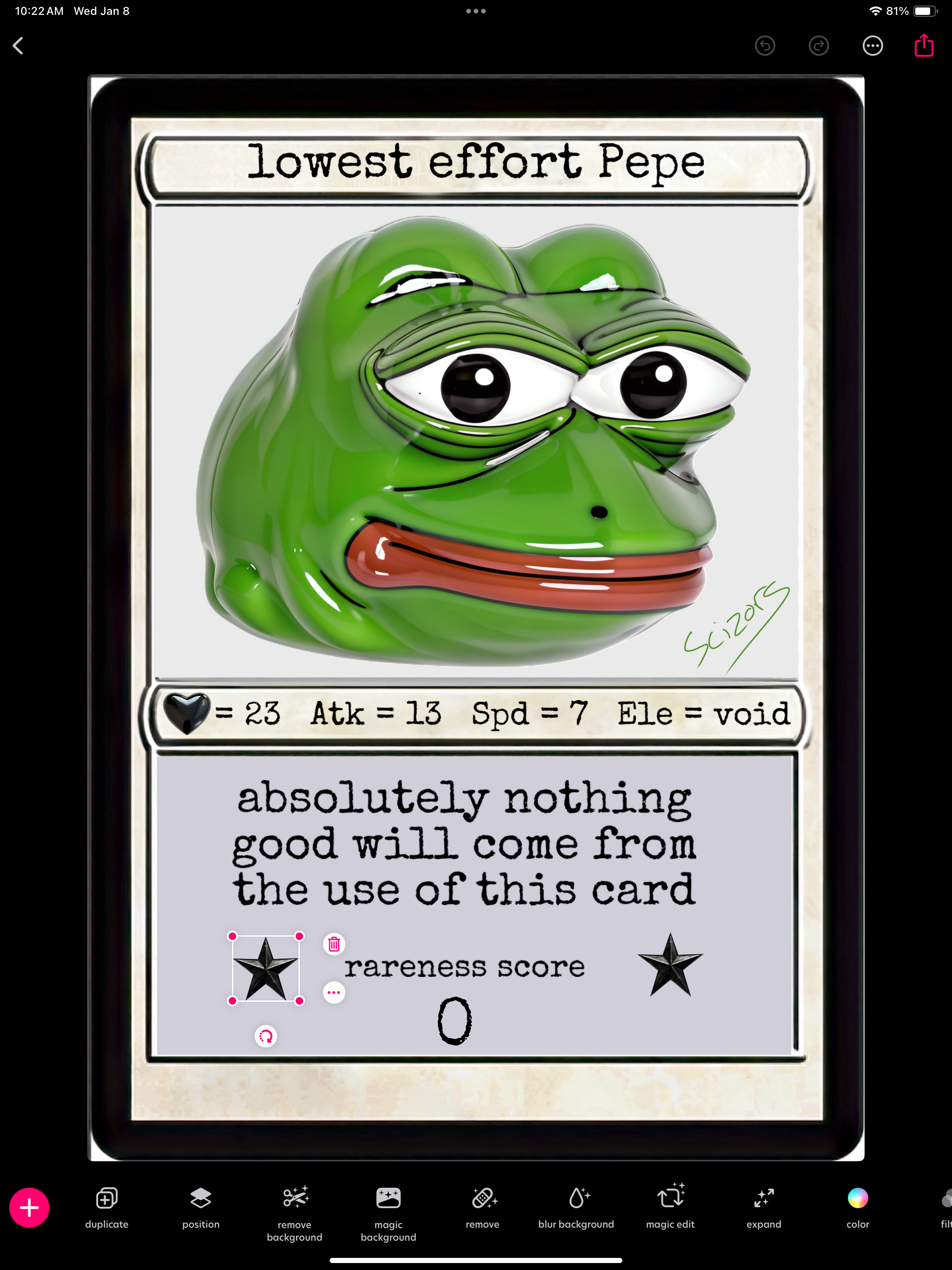 lowest effort Pepe w.i.p.