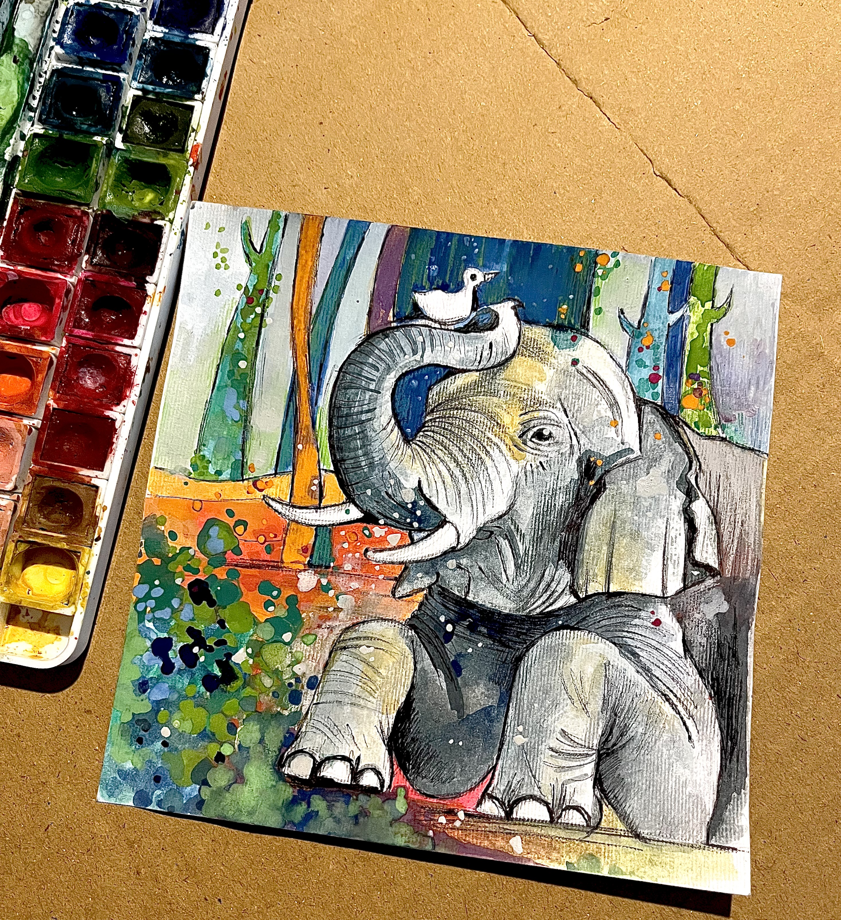Friendship (elephant and bird) #433