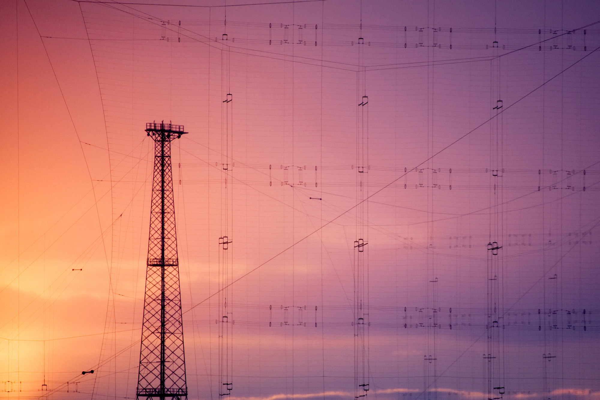 National radio antenna during sunset