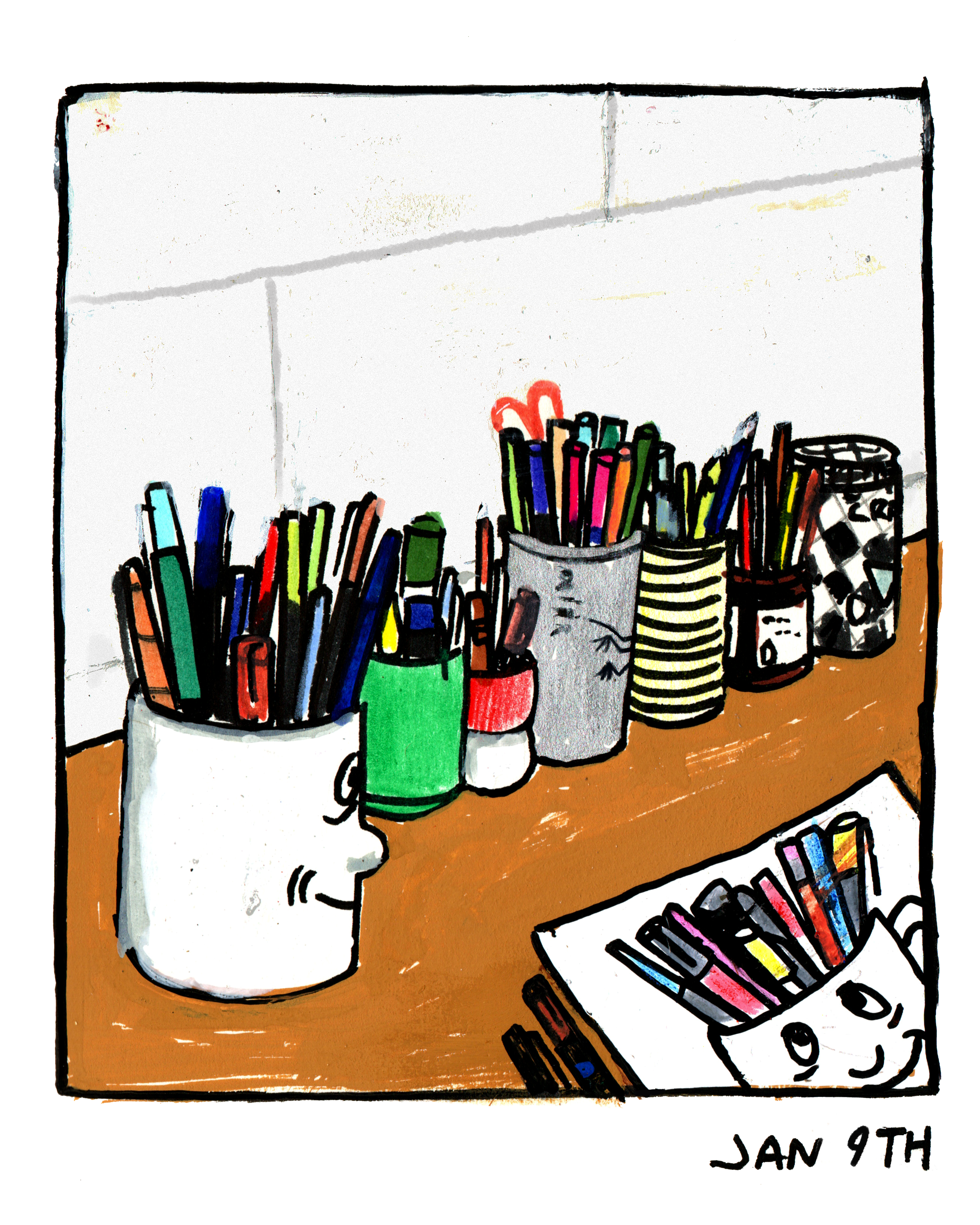 Jan 9th. Ink/paint markers and gouache