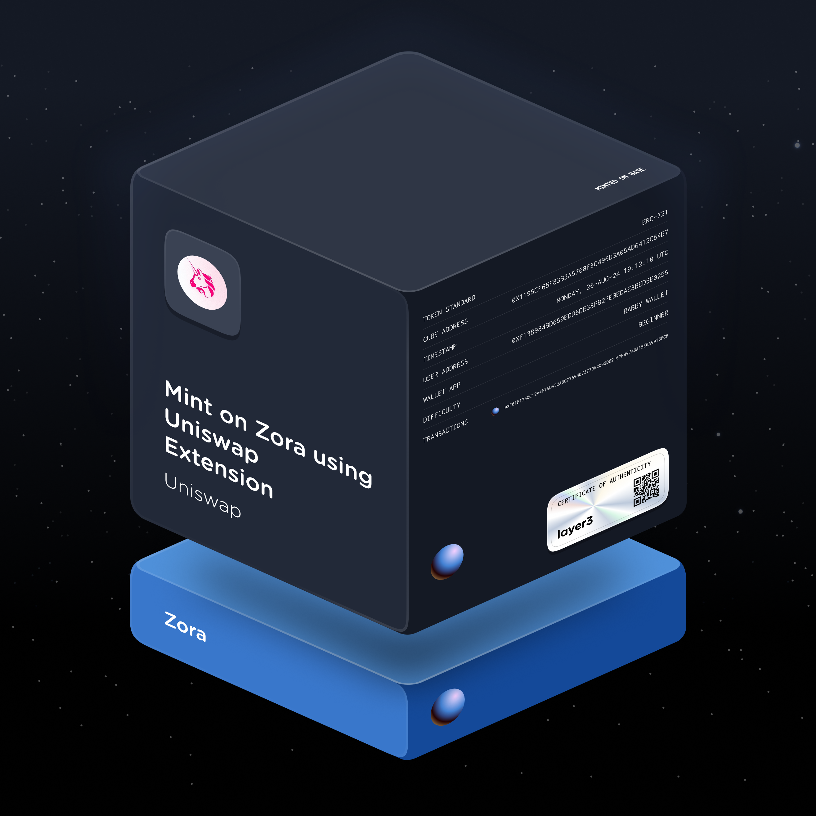 Mint on Zora using Uniswap Extension