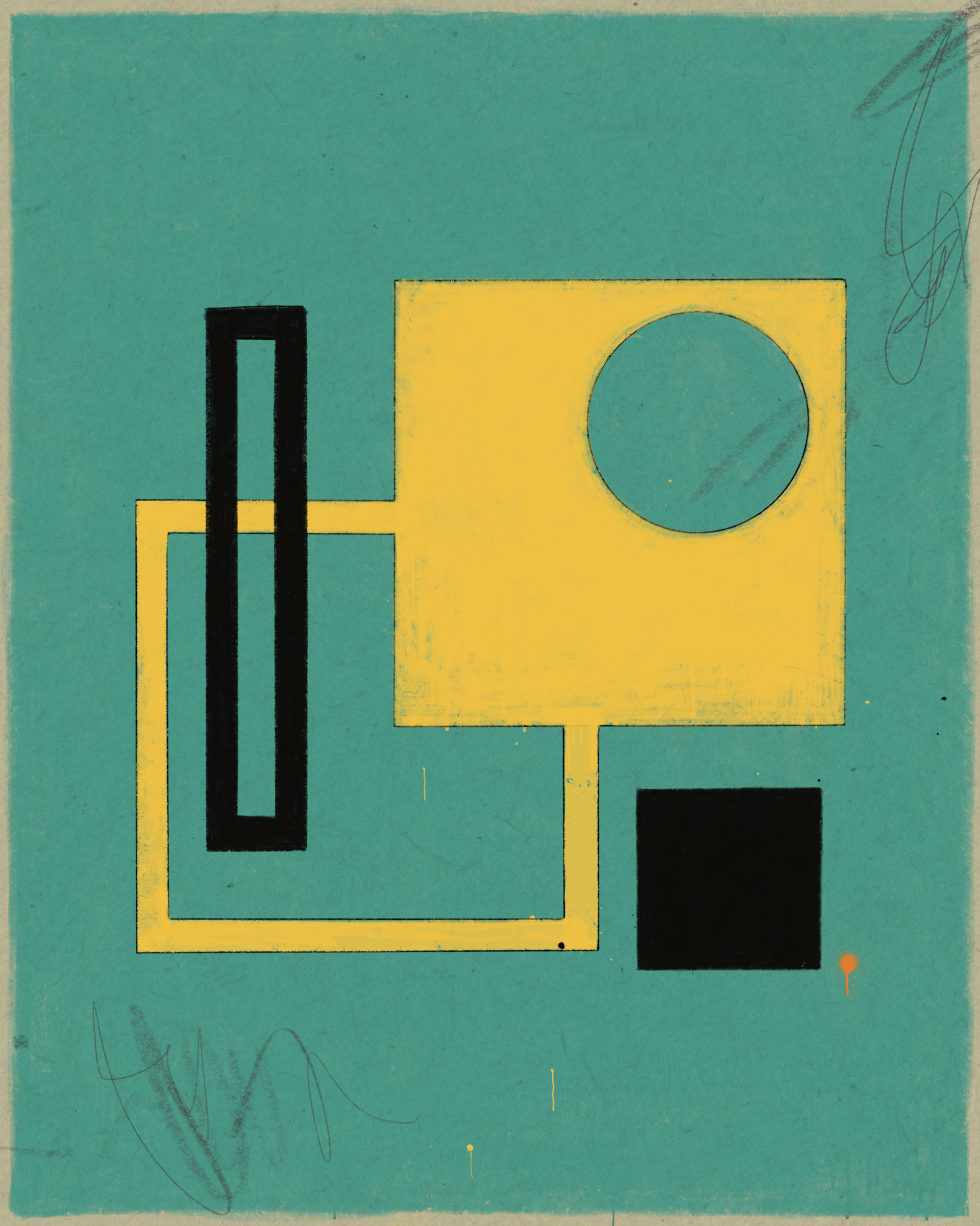 Composition with Yellow, Black and Orange