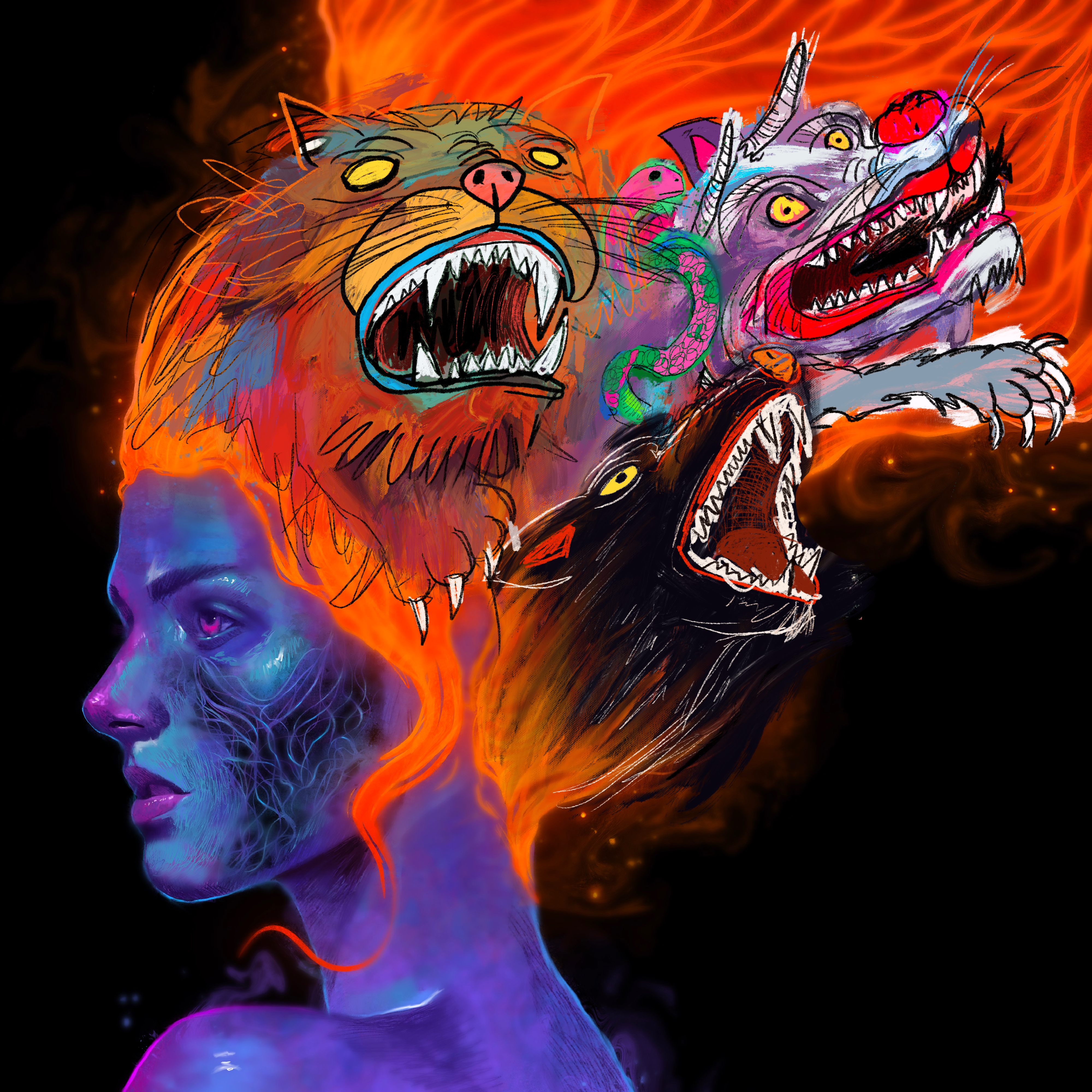 #82 Lion, wolf, magic dragon and snake - collab with Marcello Castellani