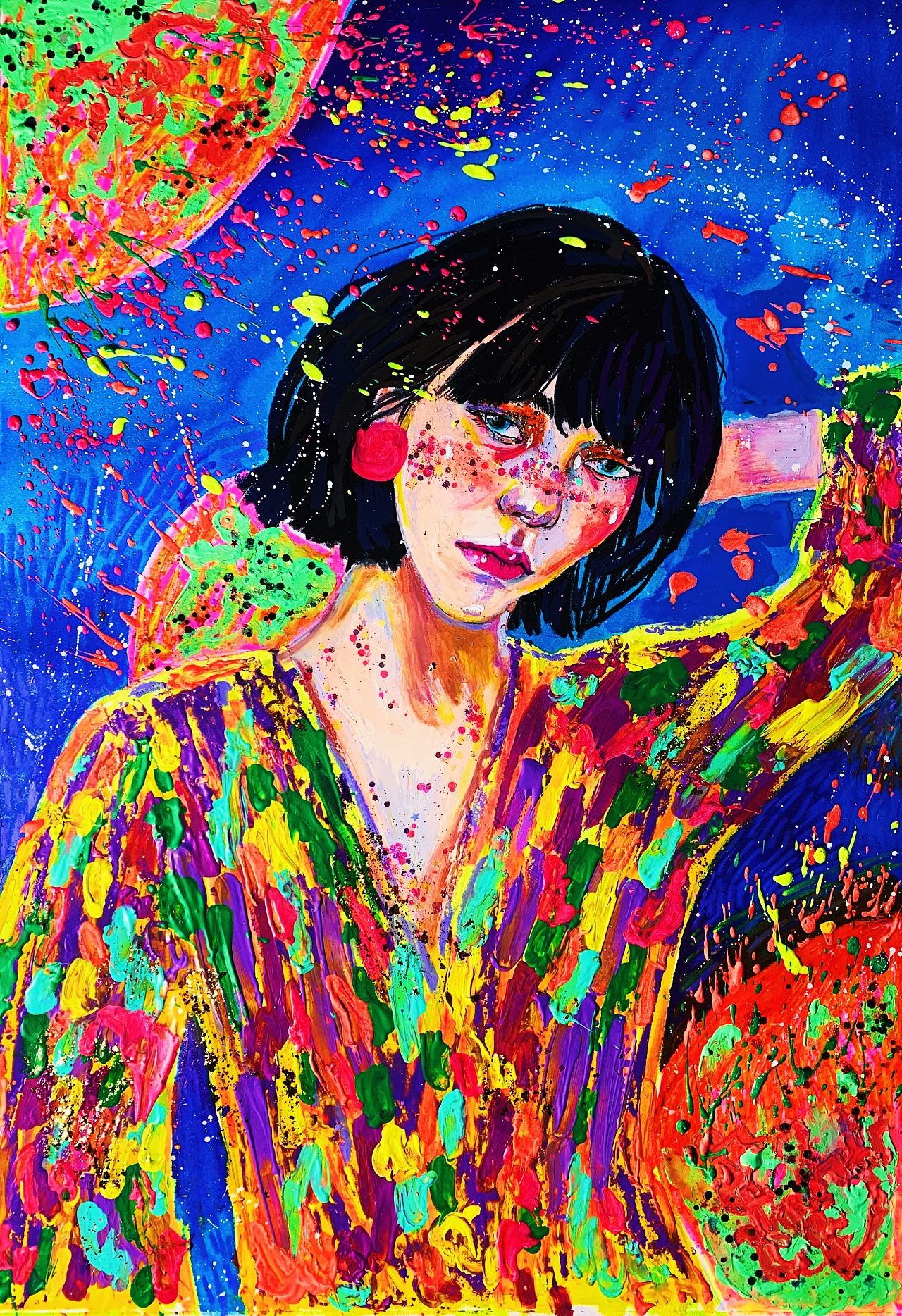 Color girl in the moonlight