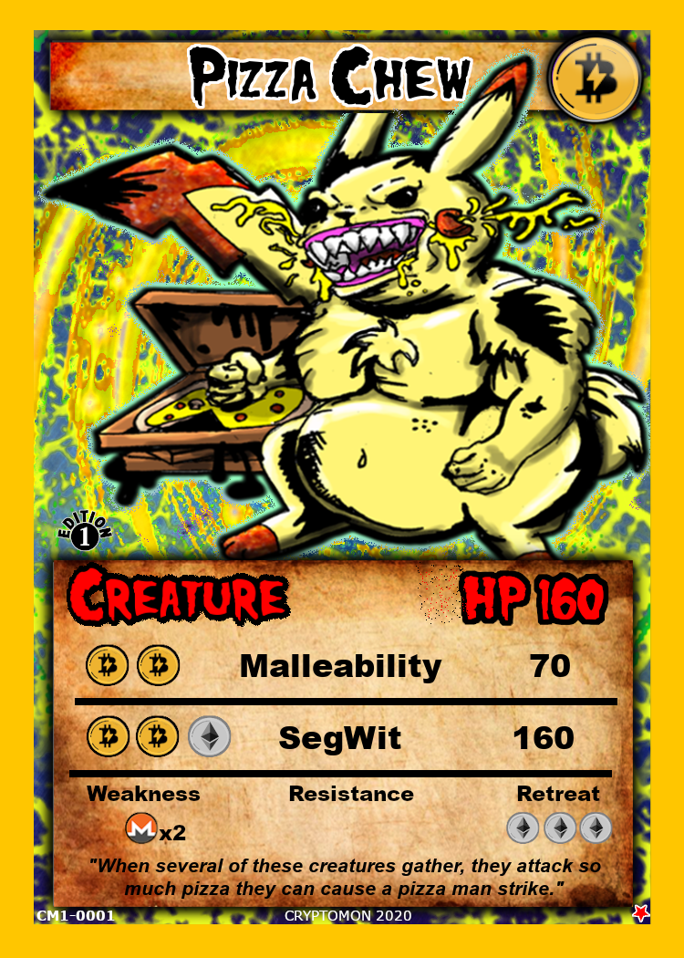 Official Cryptomon Pizza Chew CM1-0001 1st Edition Card