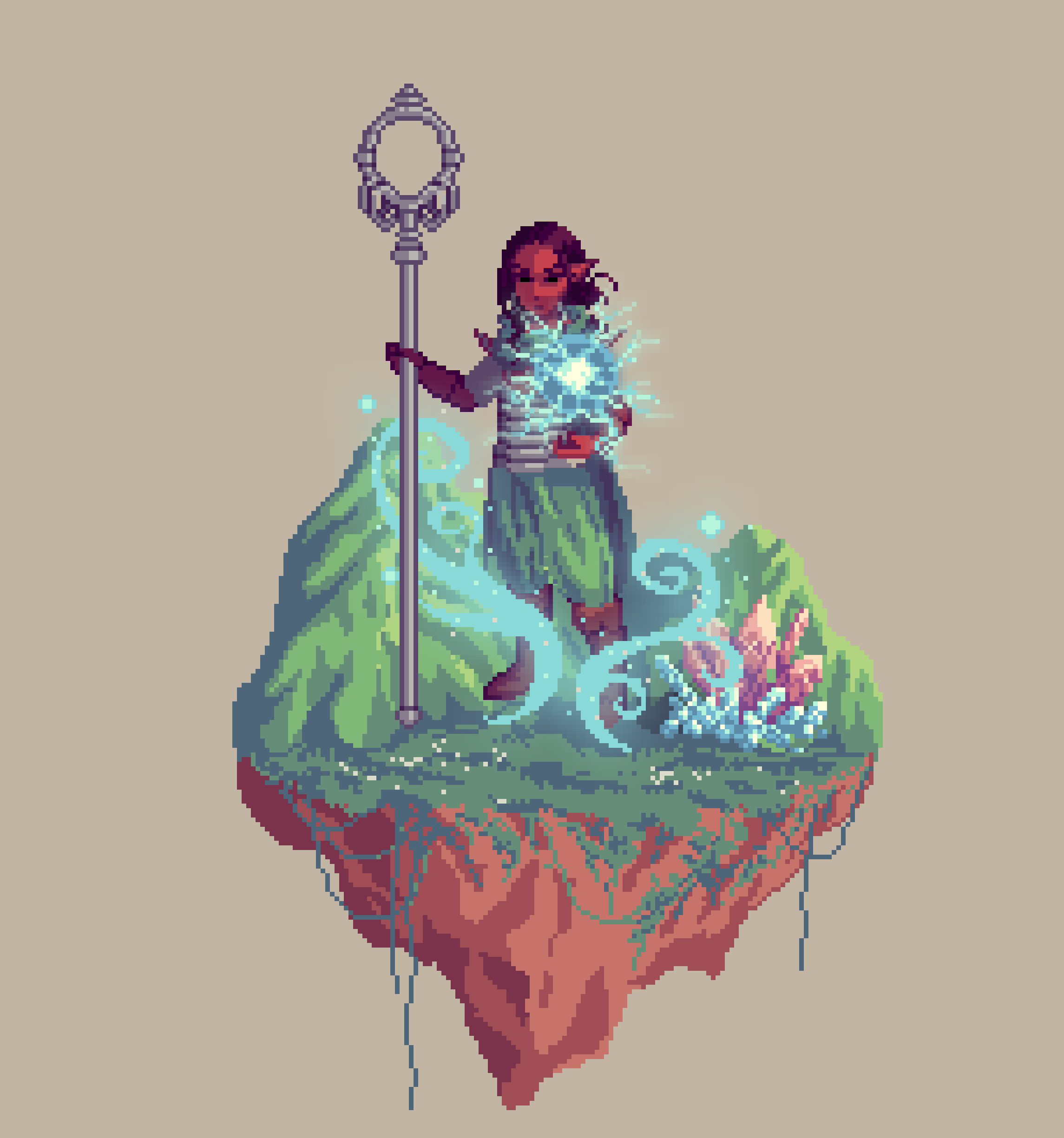 Sanddune Half-Elf Kinetic Sorcerer from The Mountains + Crystal