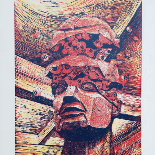 Still life creature | Wood cut on paper