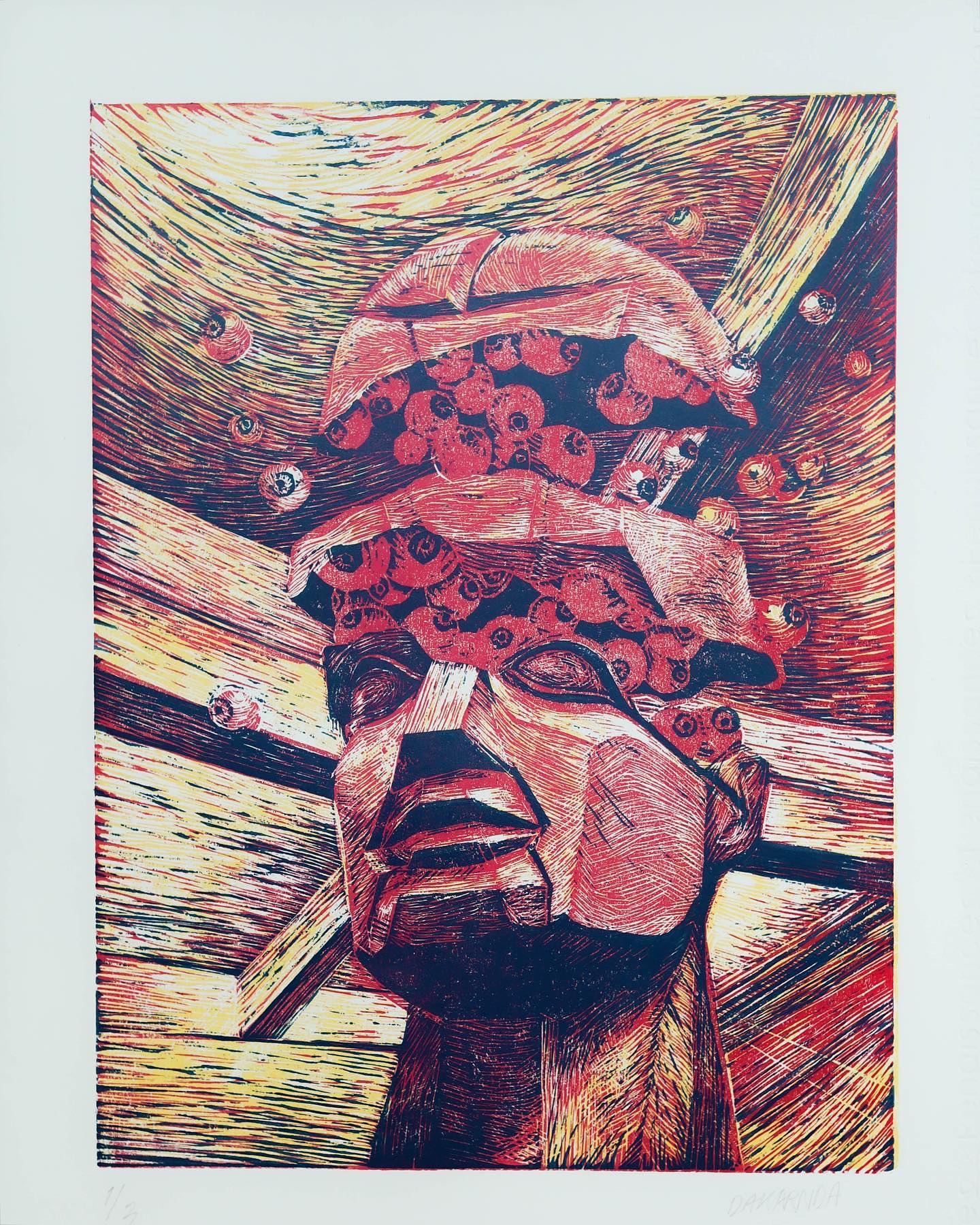 Still life creature | Wood cut on paper