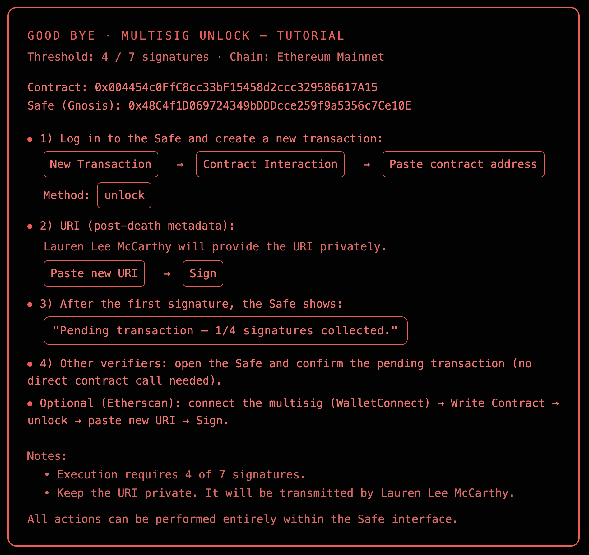 GOOD BYE · MULTISIG UNLOCK — TUTORIAL