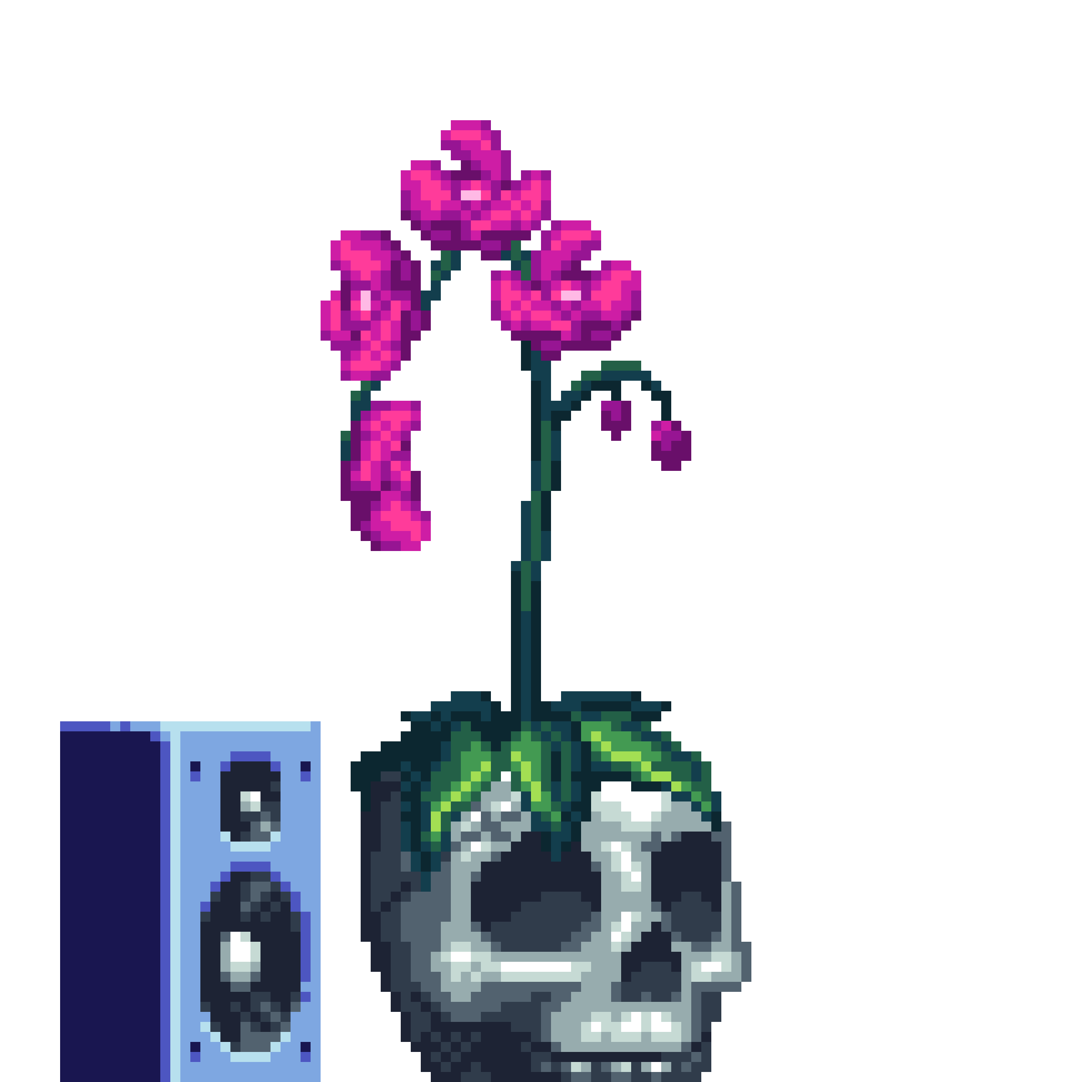 Purple Orchid in Metal Skull pot with Speaker