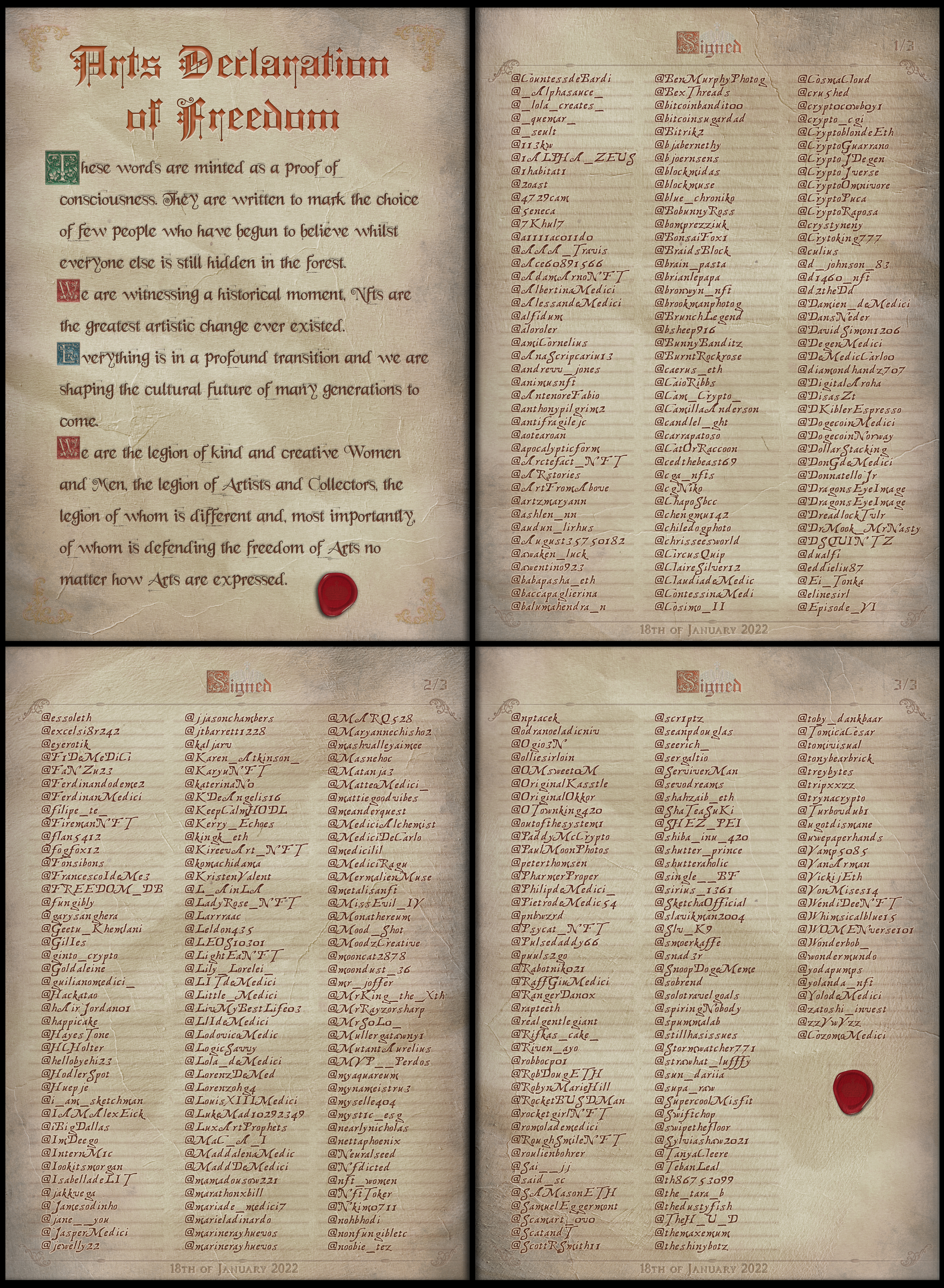 Arts Declaration of Freedom - 353 Signatures