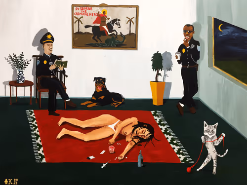 Man is cop to man, Man is cat to man, In Dog we trust