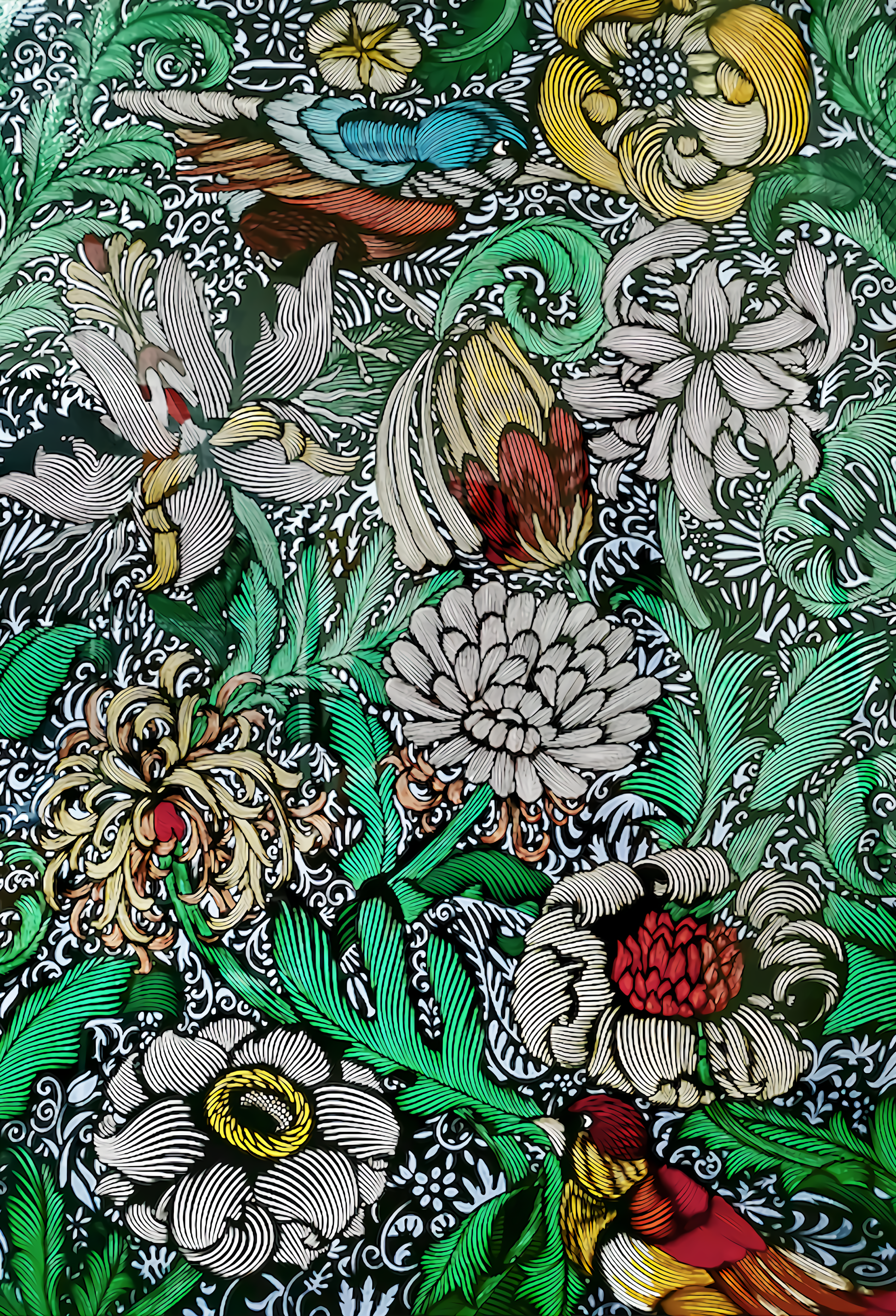 flowers and 2 birds