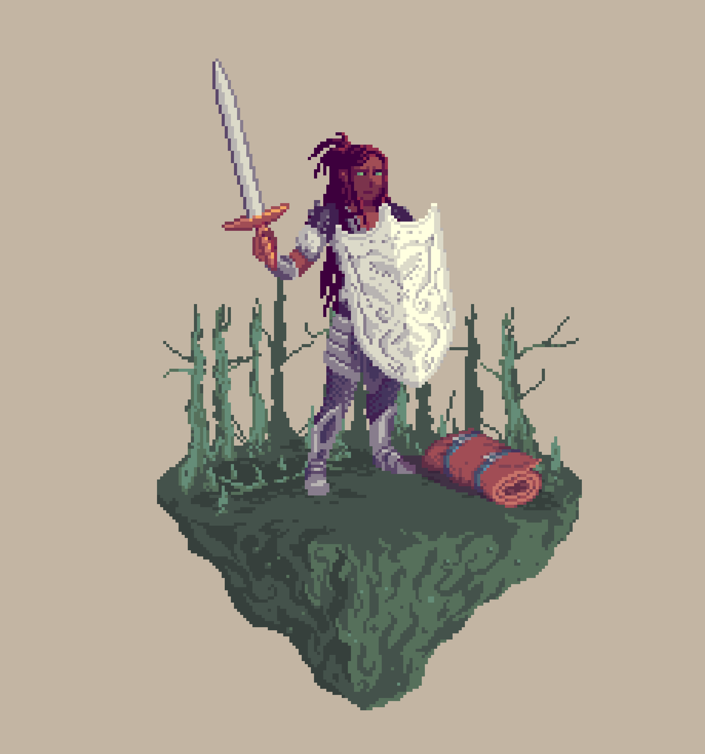 Valiant Human Pearlshield Paladin from The Swamp + Bedroll