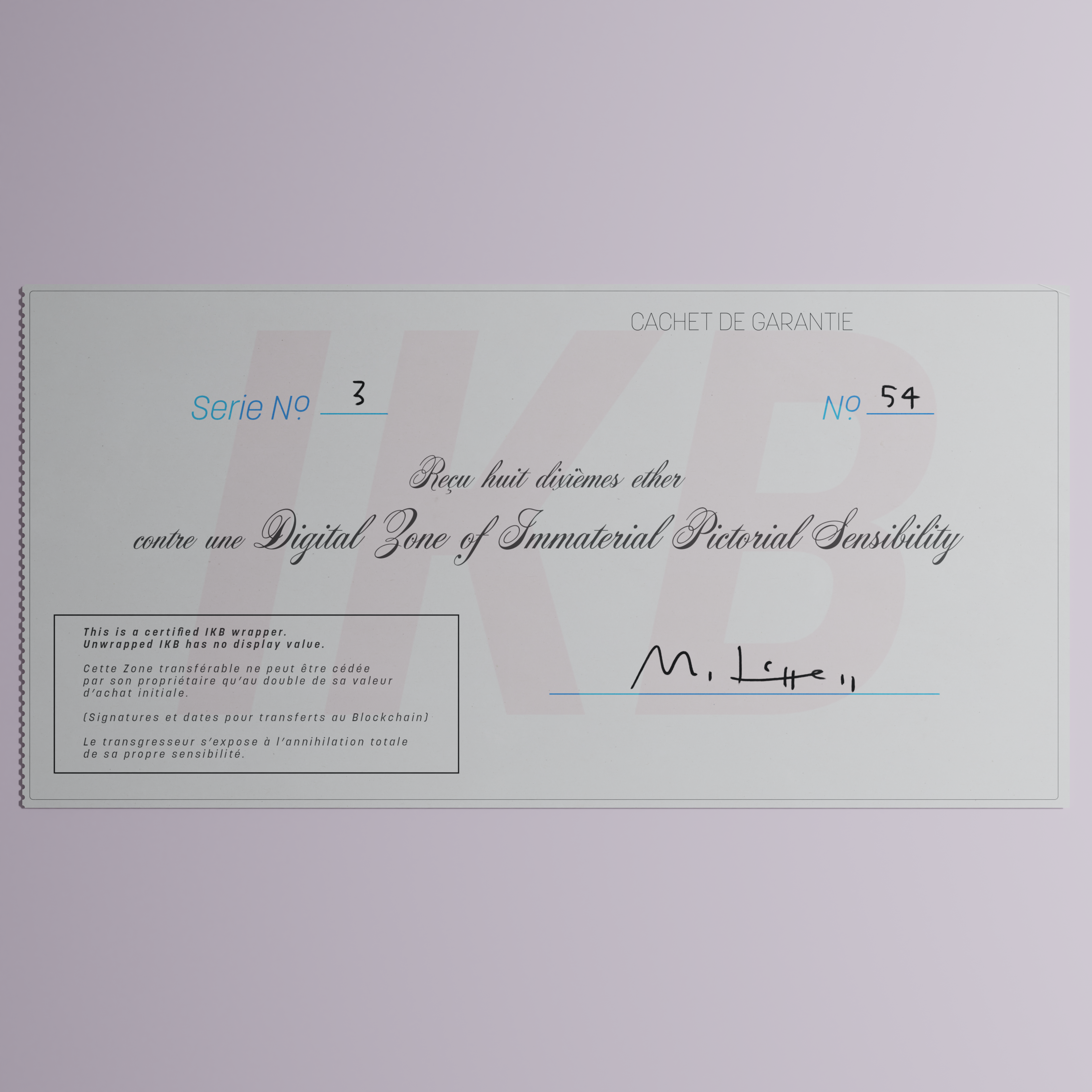 Digital Zone of Immaterial Pictorial Sensibility, Series 3, Edition 54. (Wrapped)