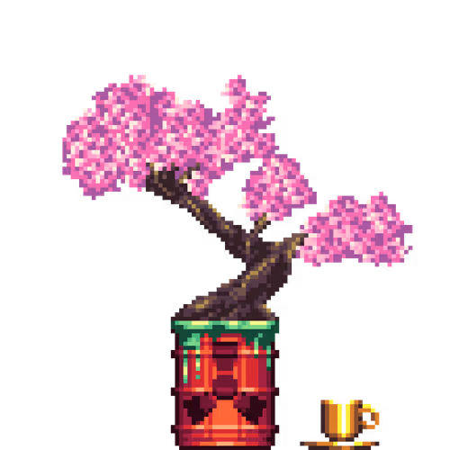 Cherry Bonsai in Radioactive Waste pot with Demitasse