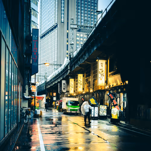 A rainy street in Tokyo