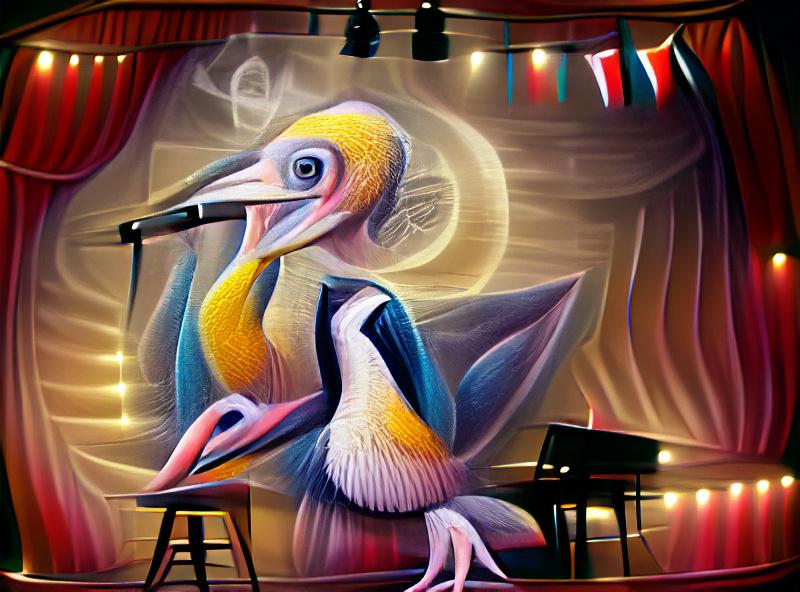singin pelican on a cabaret stage