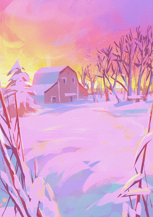 Pinkish snow at sunset