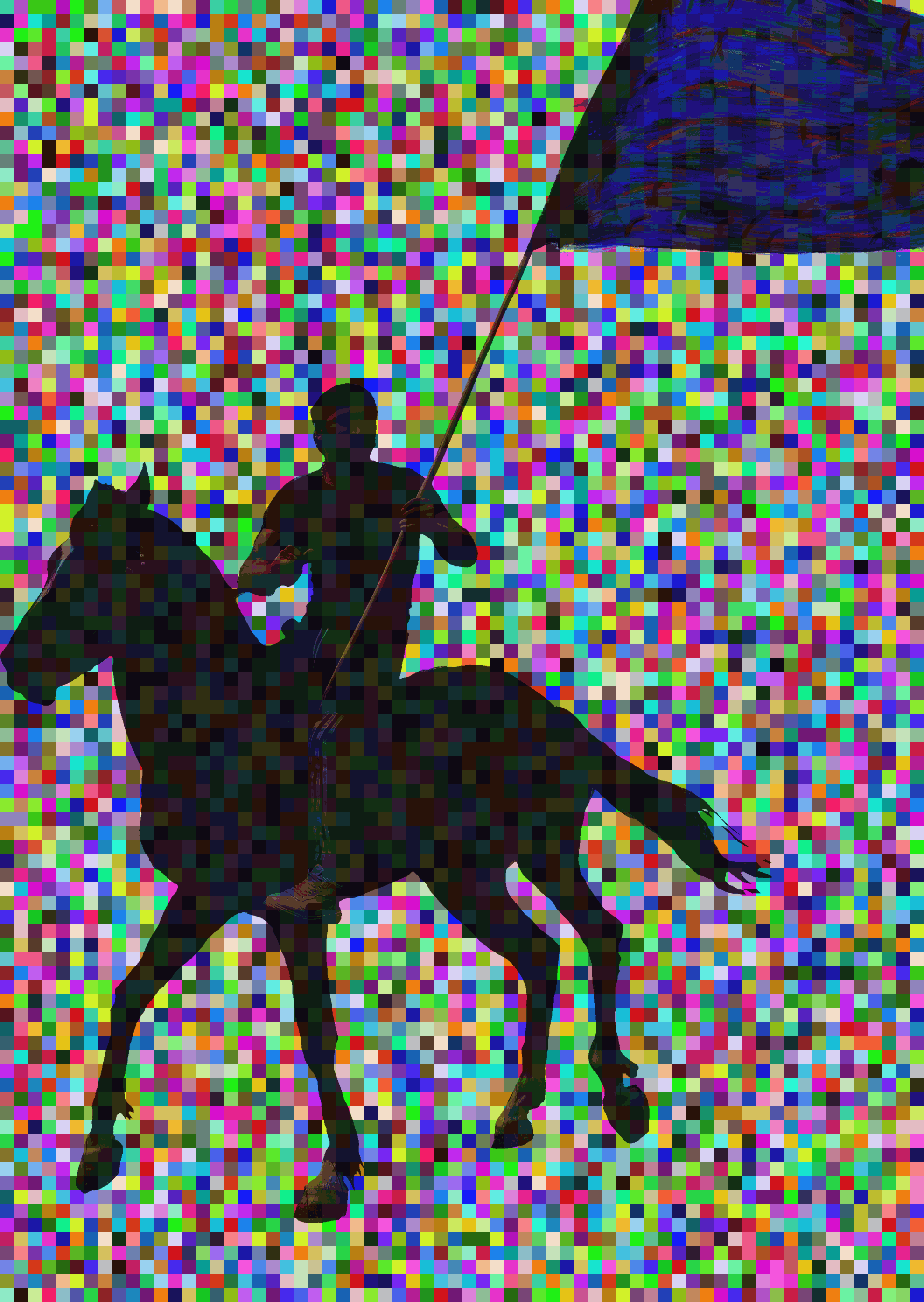 Rider with blue flag