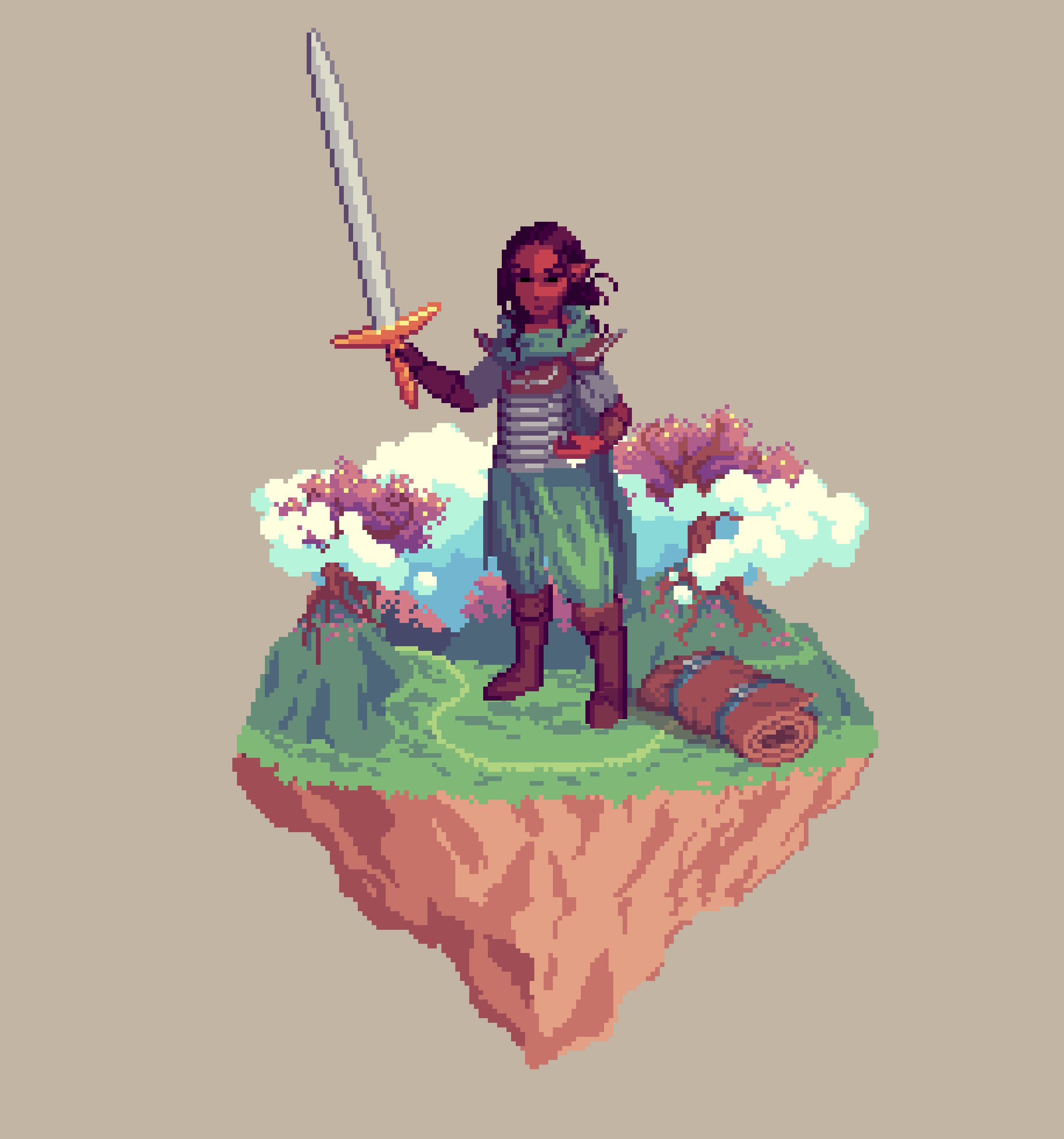 Sanddune Half-Elf Battlestance Fighter from The Glade + Bedroll