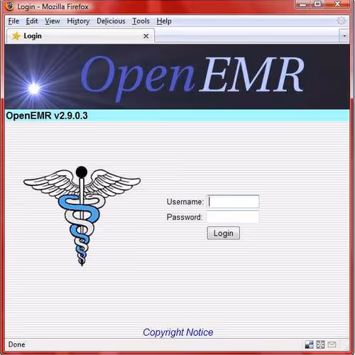 OpenEMR Legacy Version (2.9.0.3) Login Screenshot