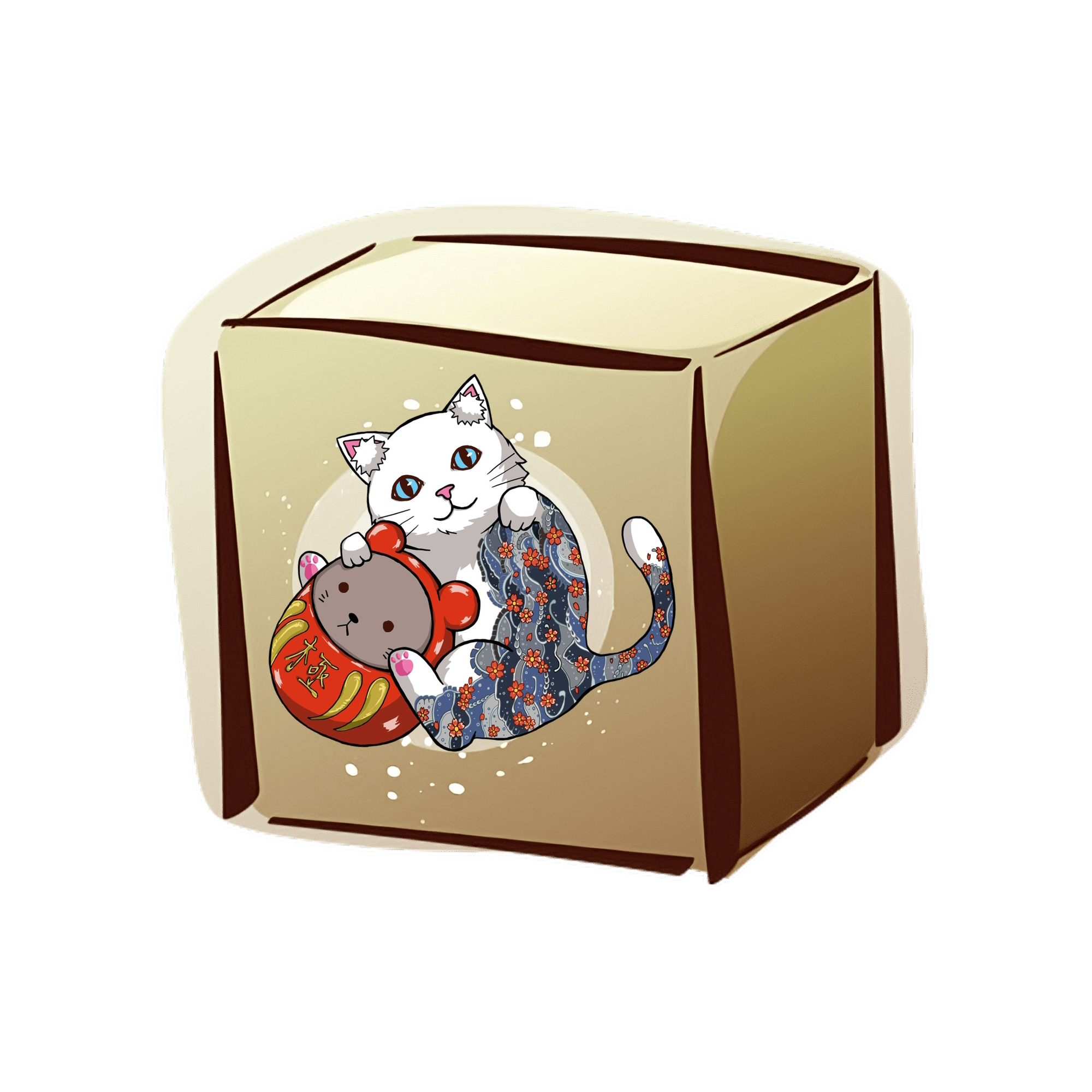 Irezumi Neko playing with Daruma