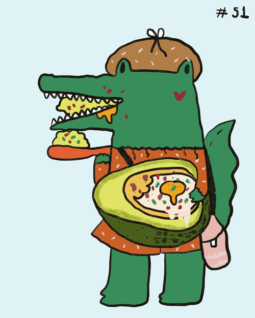 51 Croco eat baked egg in Avocado
