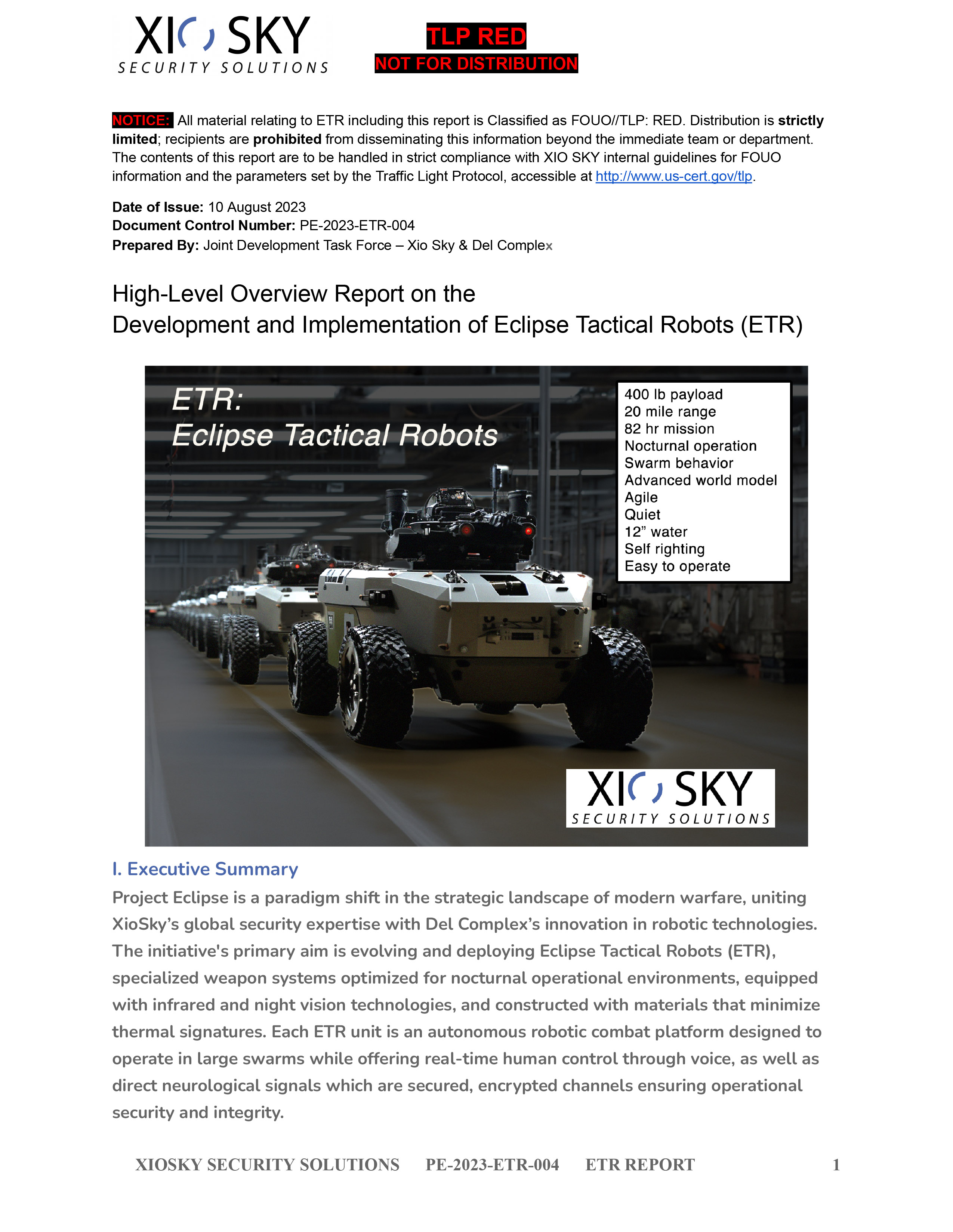 Eclipse Tactical Robots (ETR) Report