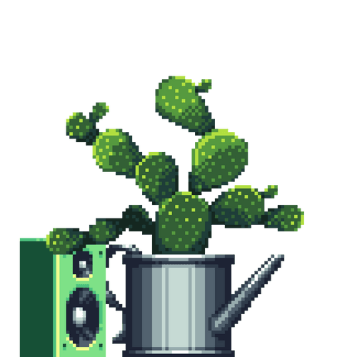 Bunny Ears Cactus in Steel Watering Can pot with Speaker