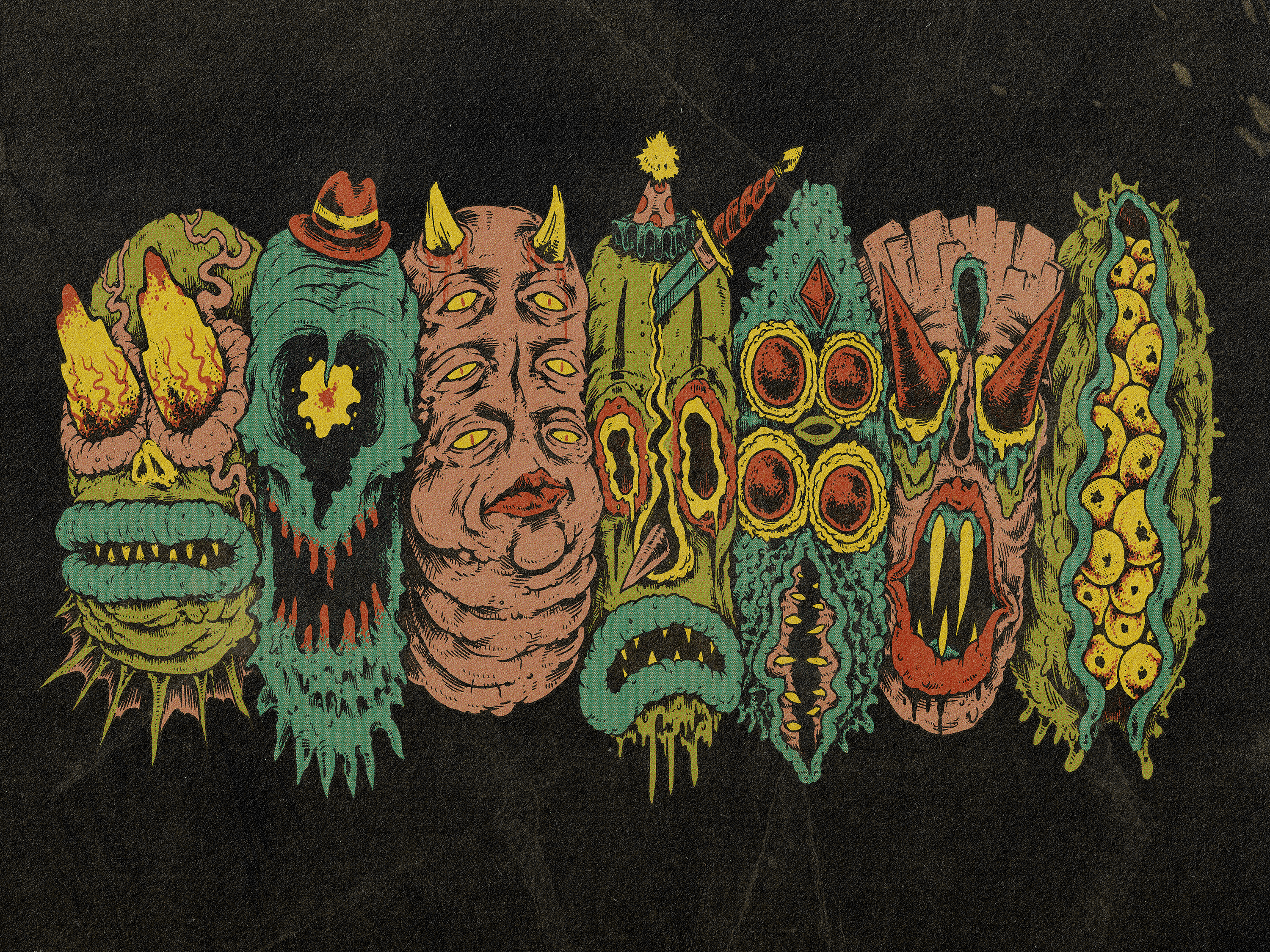 7 Monster Heads in a Row