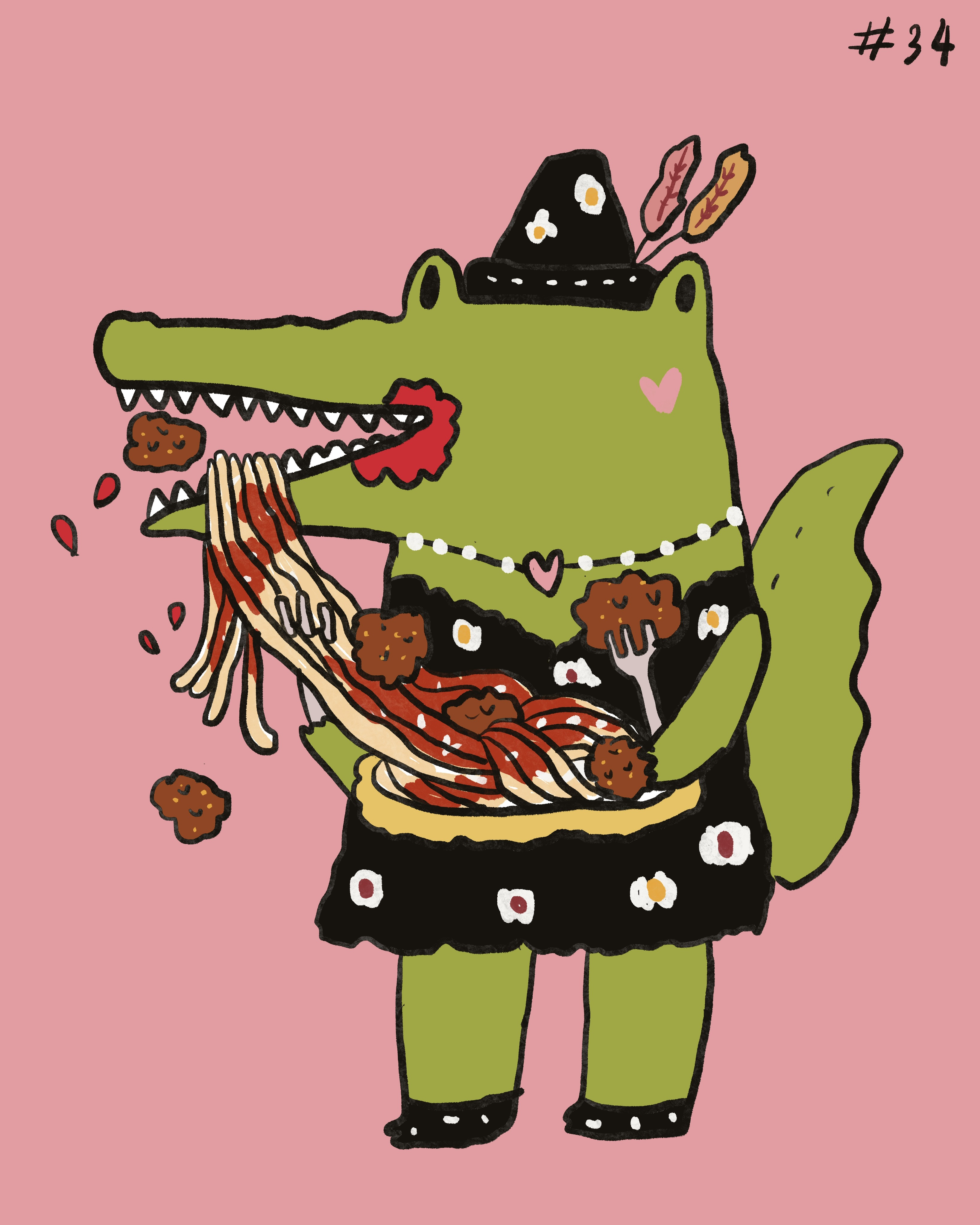 34 Croco eat Meat ball Spaghetti