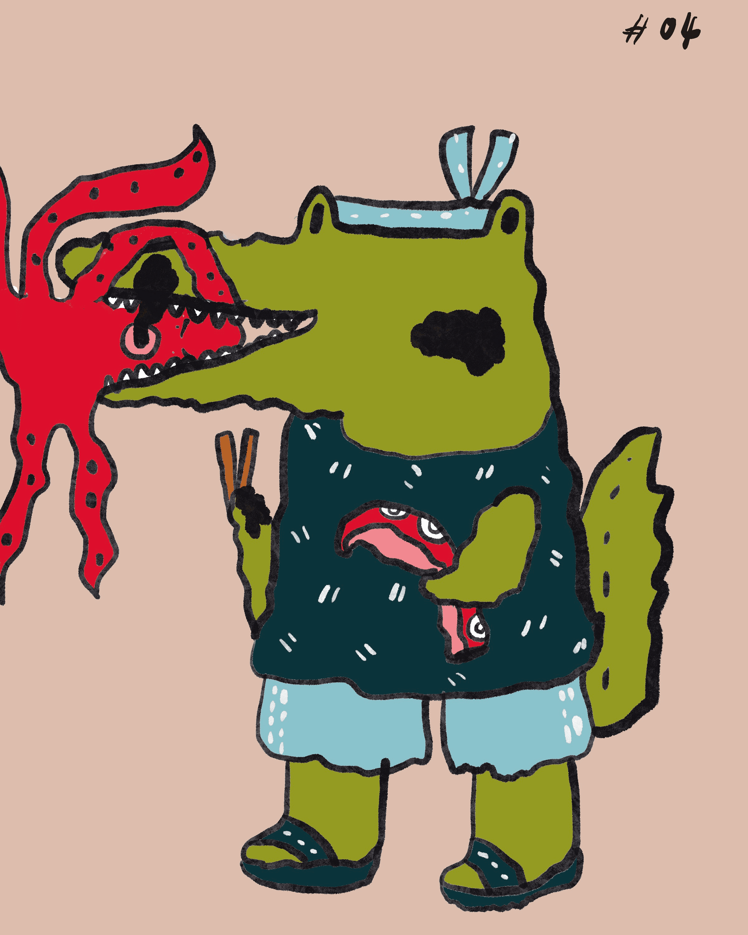 04 croco eat red octopus