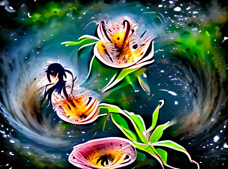 watercolor lilies escaping a black hole