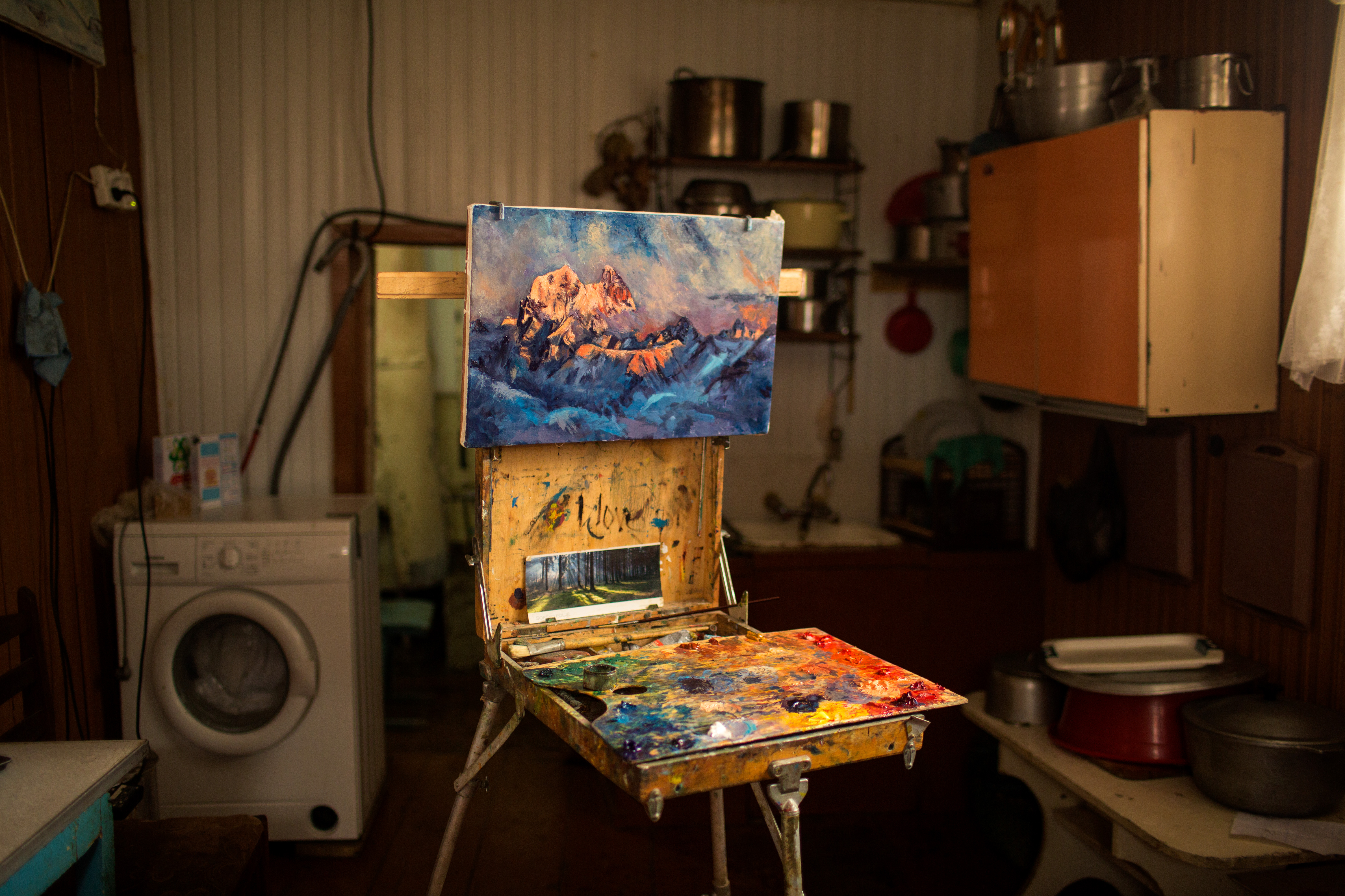 Ushba Sunset (painted in a kitchen)