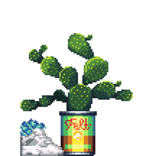 Bunny Ears Cactus in Pea Soup Can pot with Mini Sneaker Planter