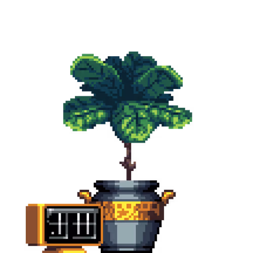 Fiddle-Leaf Fig in Greek Vase pot with Flip Clock