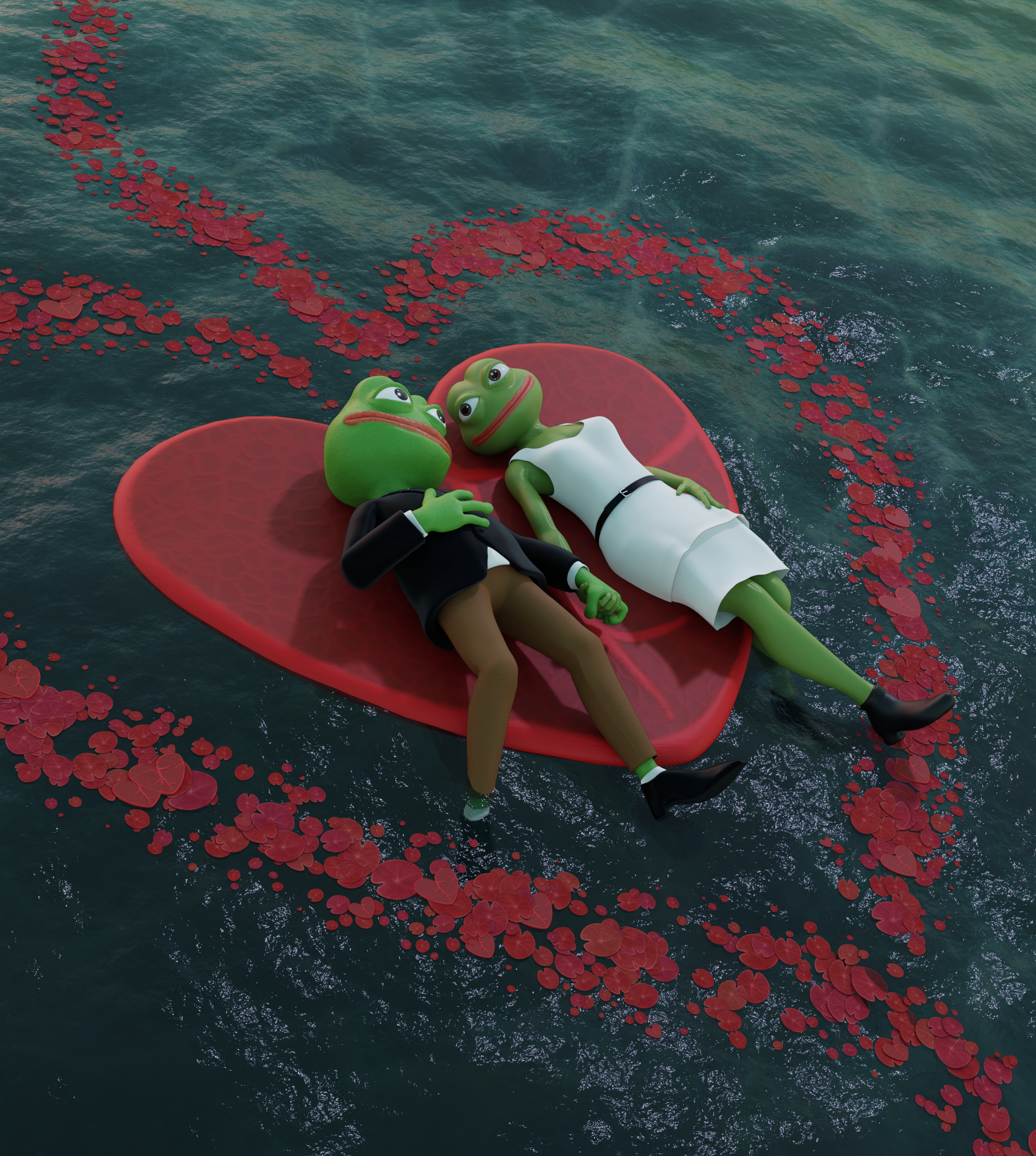 Pepe and His Valentine on a Lily Pad