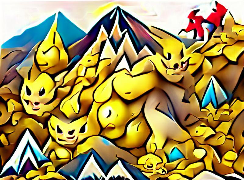 Pokemons climbing mountains of gold